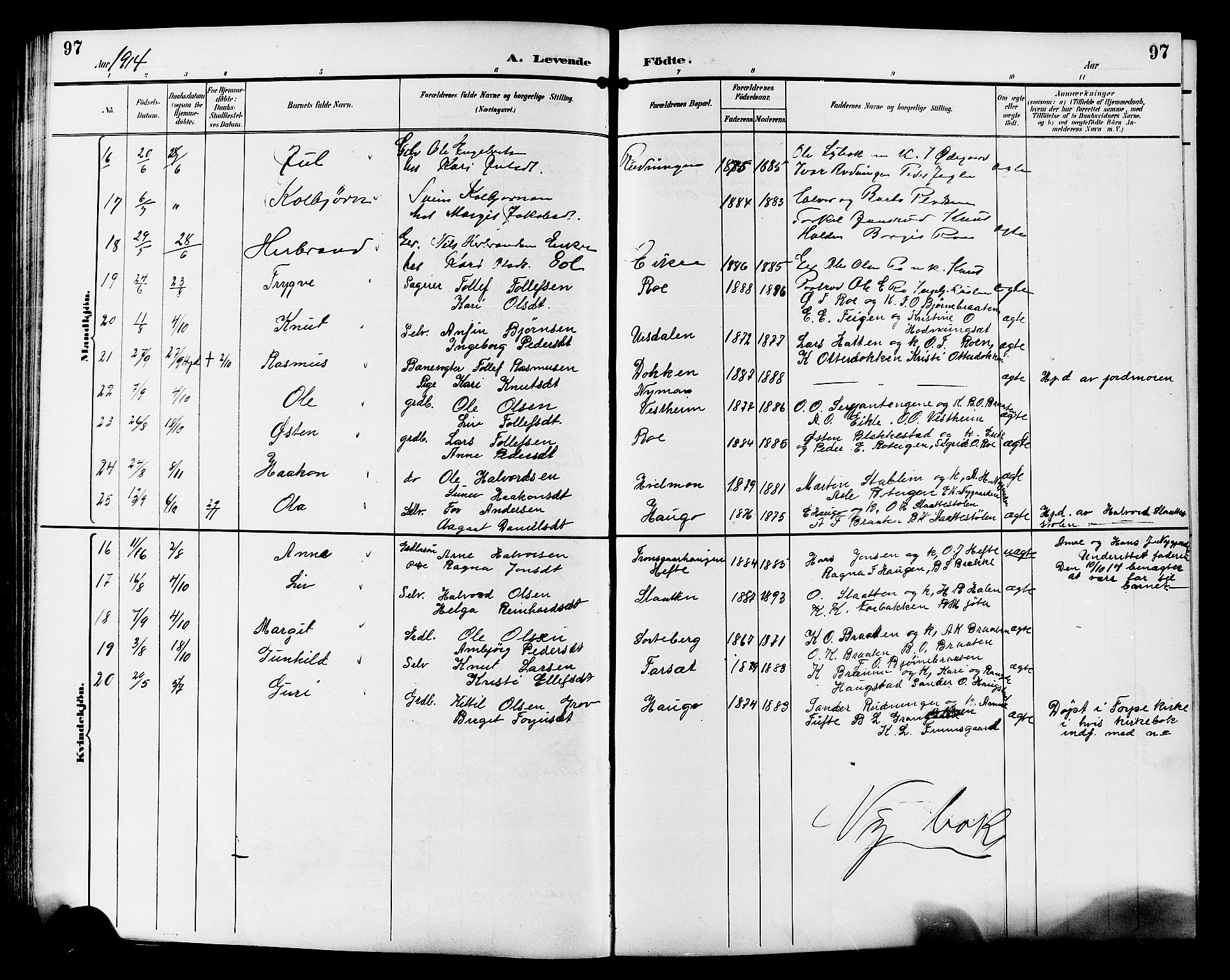 Gol kirkebøker, AV/SAKO-A-226/G/Ga/L0003: Parish register (copy) no. I 3, 1887-1914, p. 97