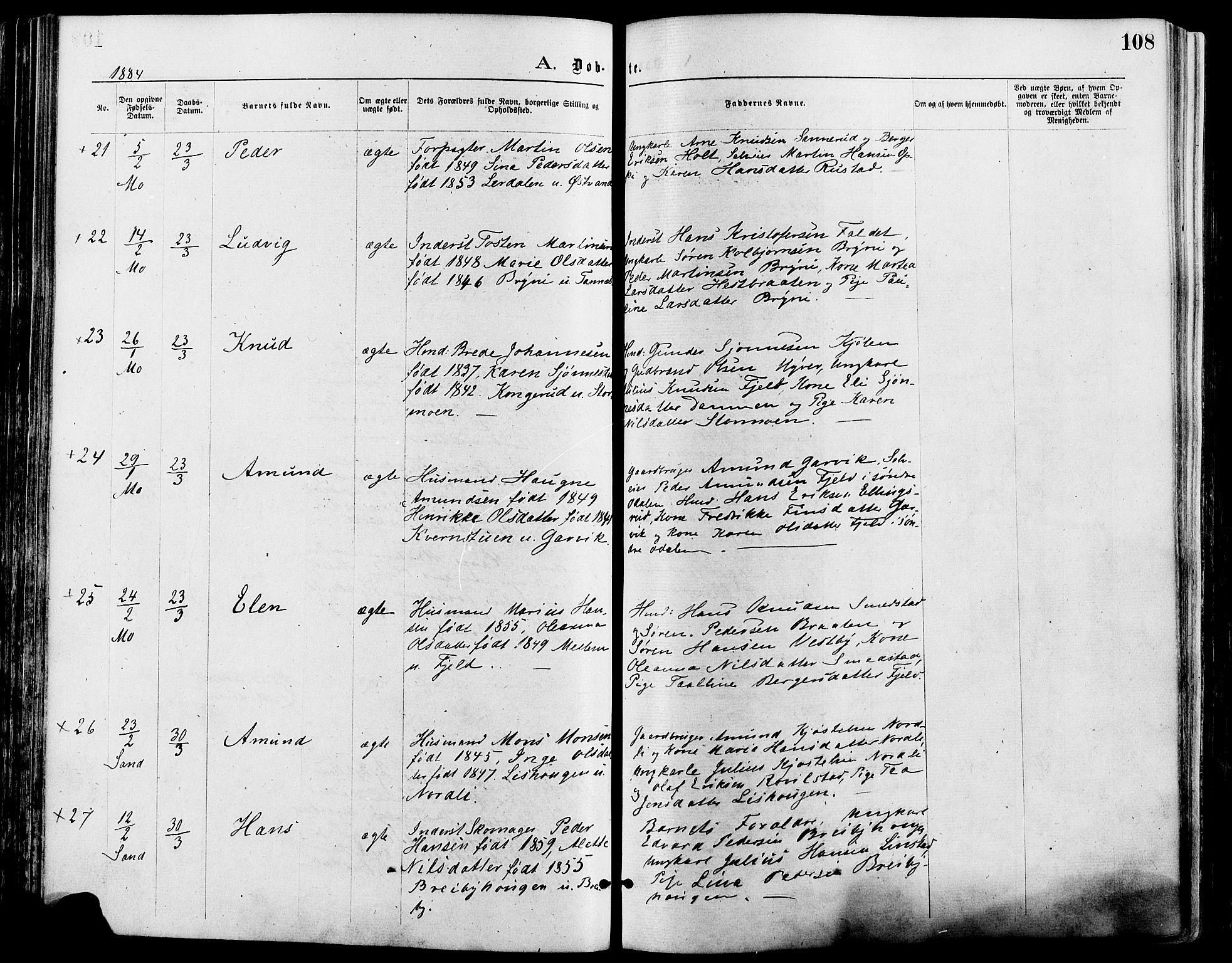 Nord-Odal prestekontor, AV/SAH-PREST-032/H/Ha/Haa/L0005: Parish register (official) no. 5, 1874-1885, p. 108