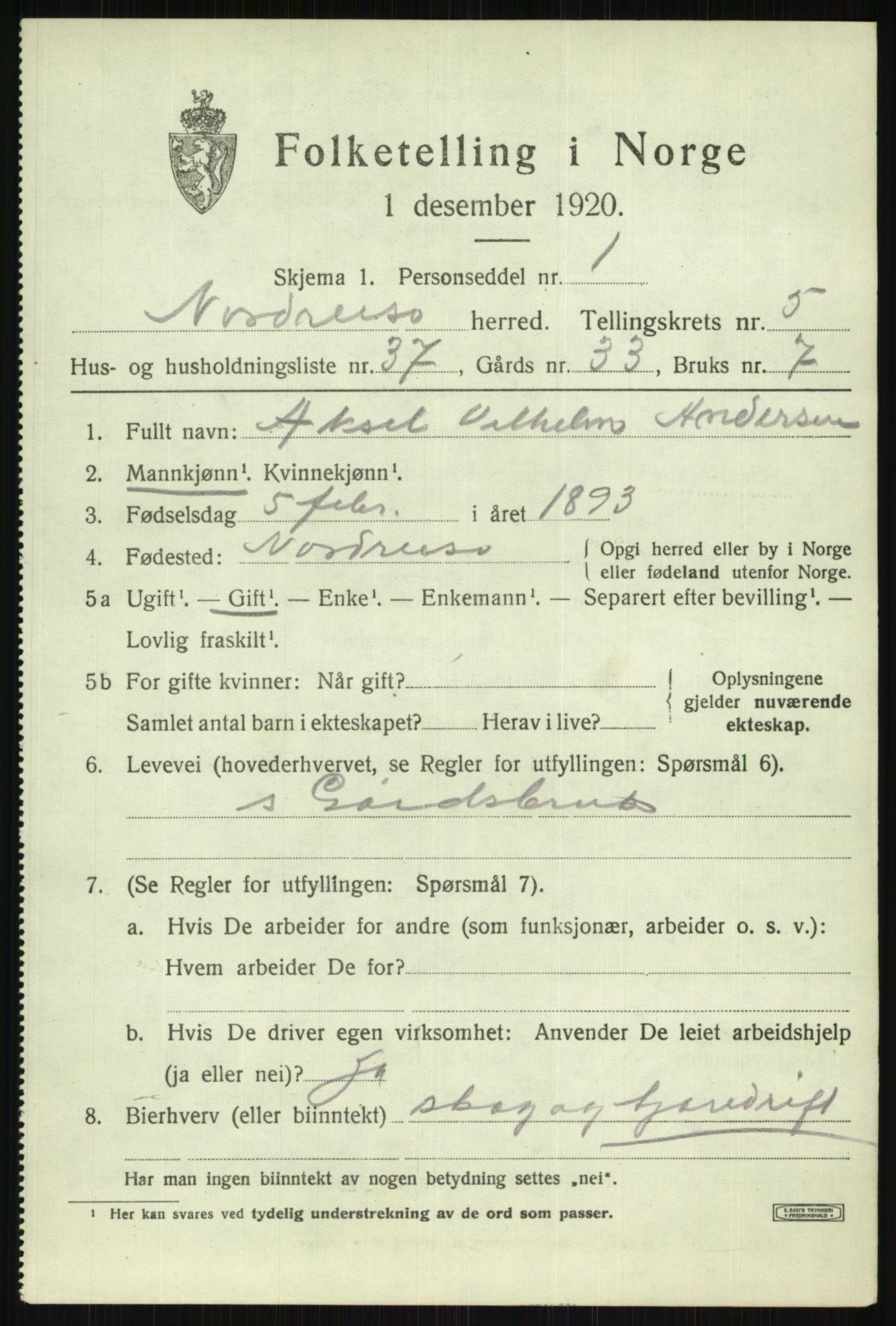 SATØ, 1920 census for Nordreisa, 1920, p. 2671