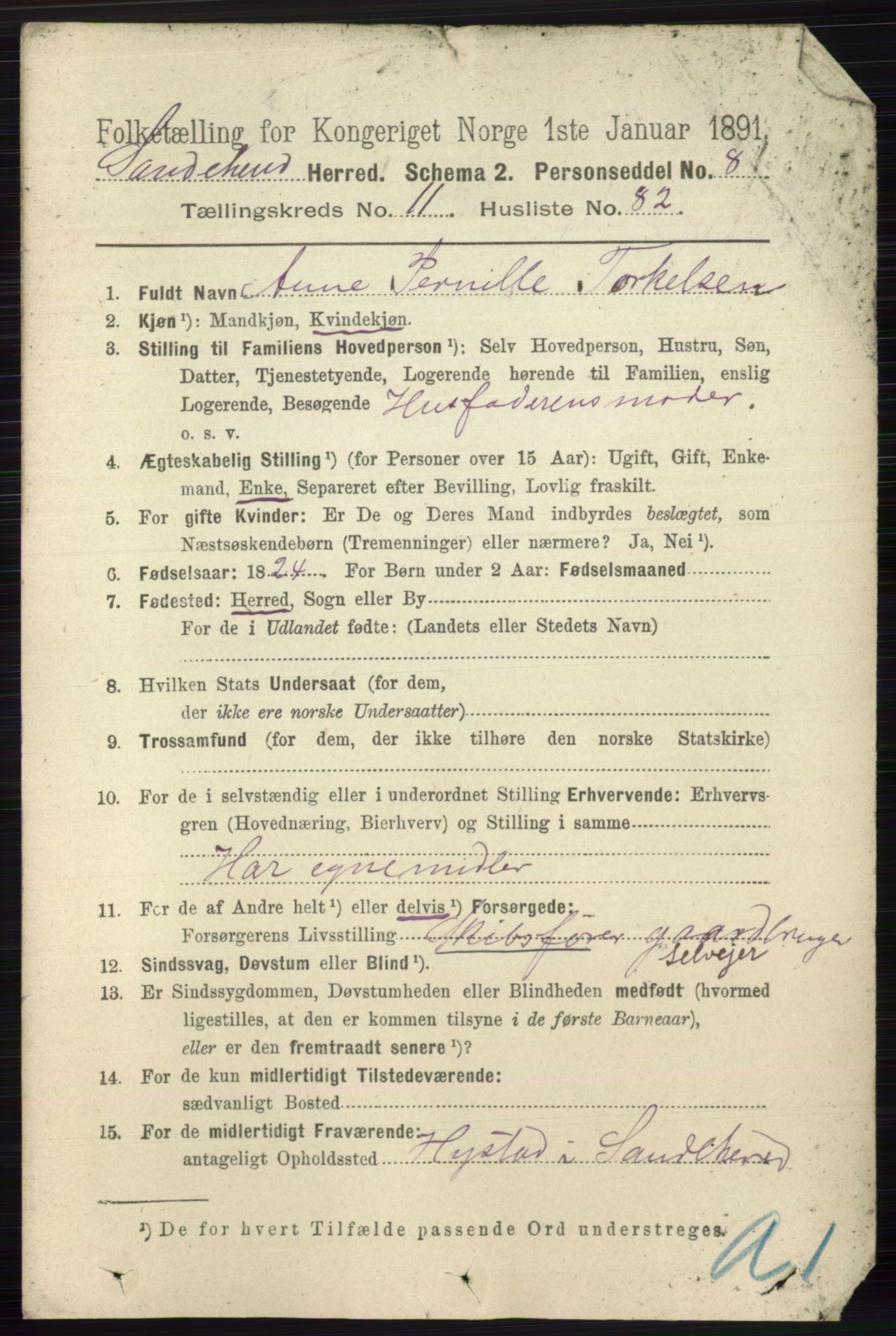 RA, 1891 census for 0724 Sandeherred, 1891, p. 7134