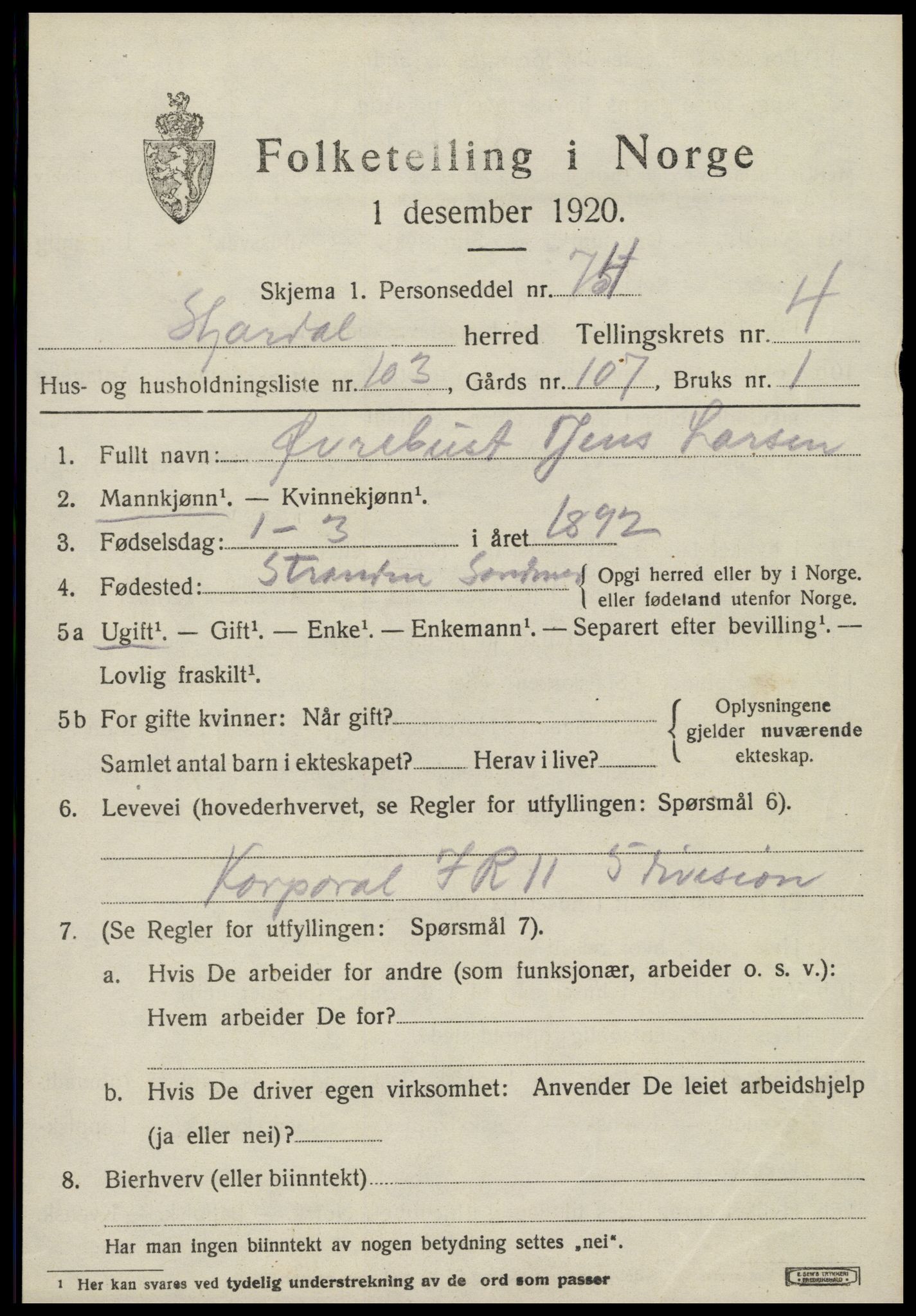 SAT, 1920 census for Stjørdal, 1920, p. 5990