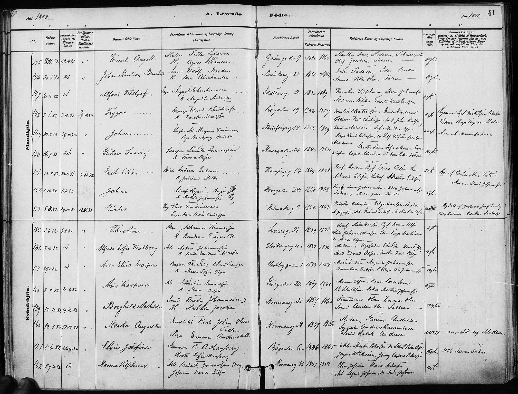 Kampen prestekontor Kirkebøker, AV/SAO-A-10853/F/Fa/L0001: Parish register (official) no. I 1, 1880-1886, p. 41