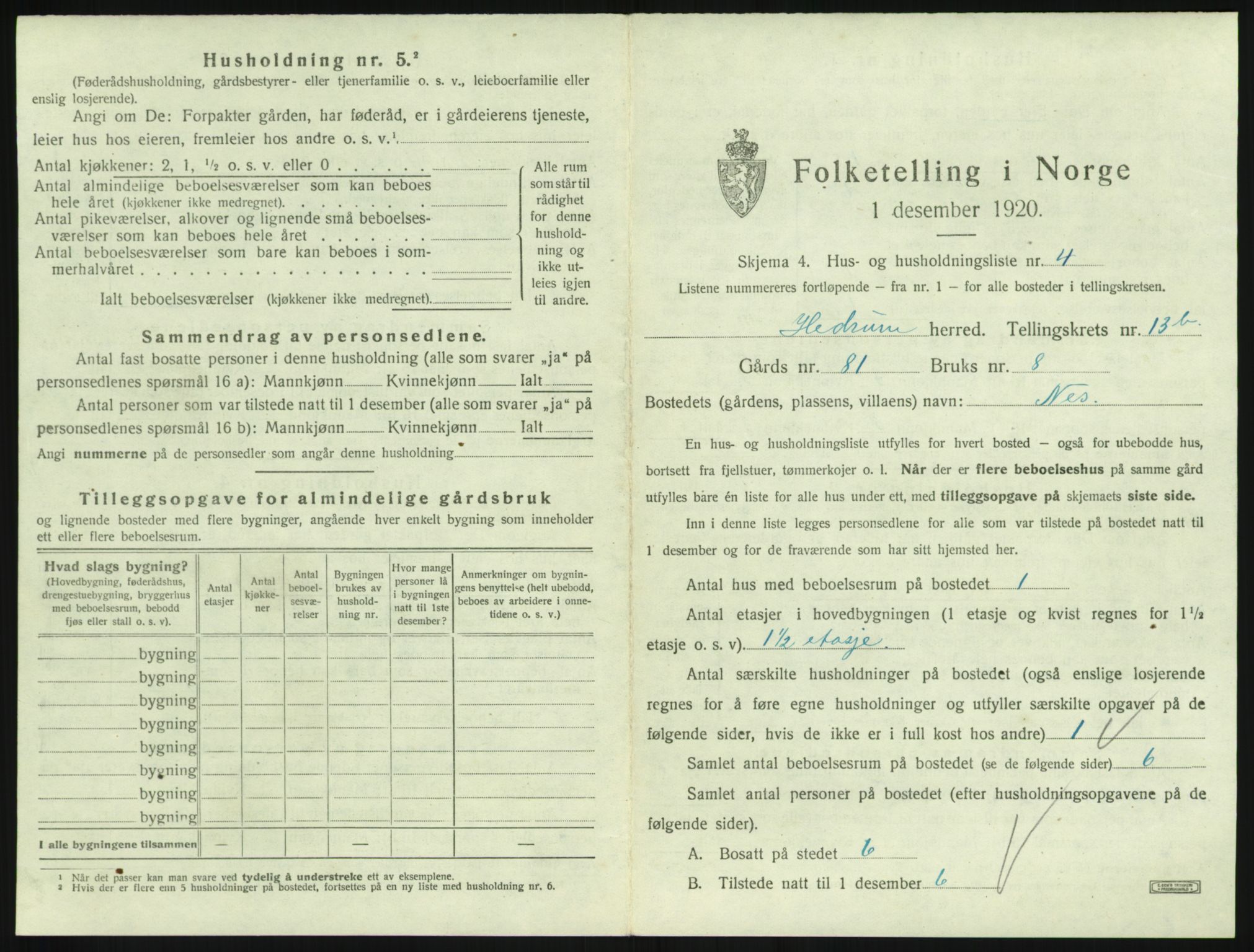 SAKO, 1920 census for Hedrum, 1920, p. 1209