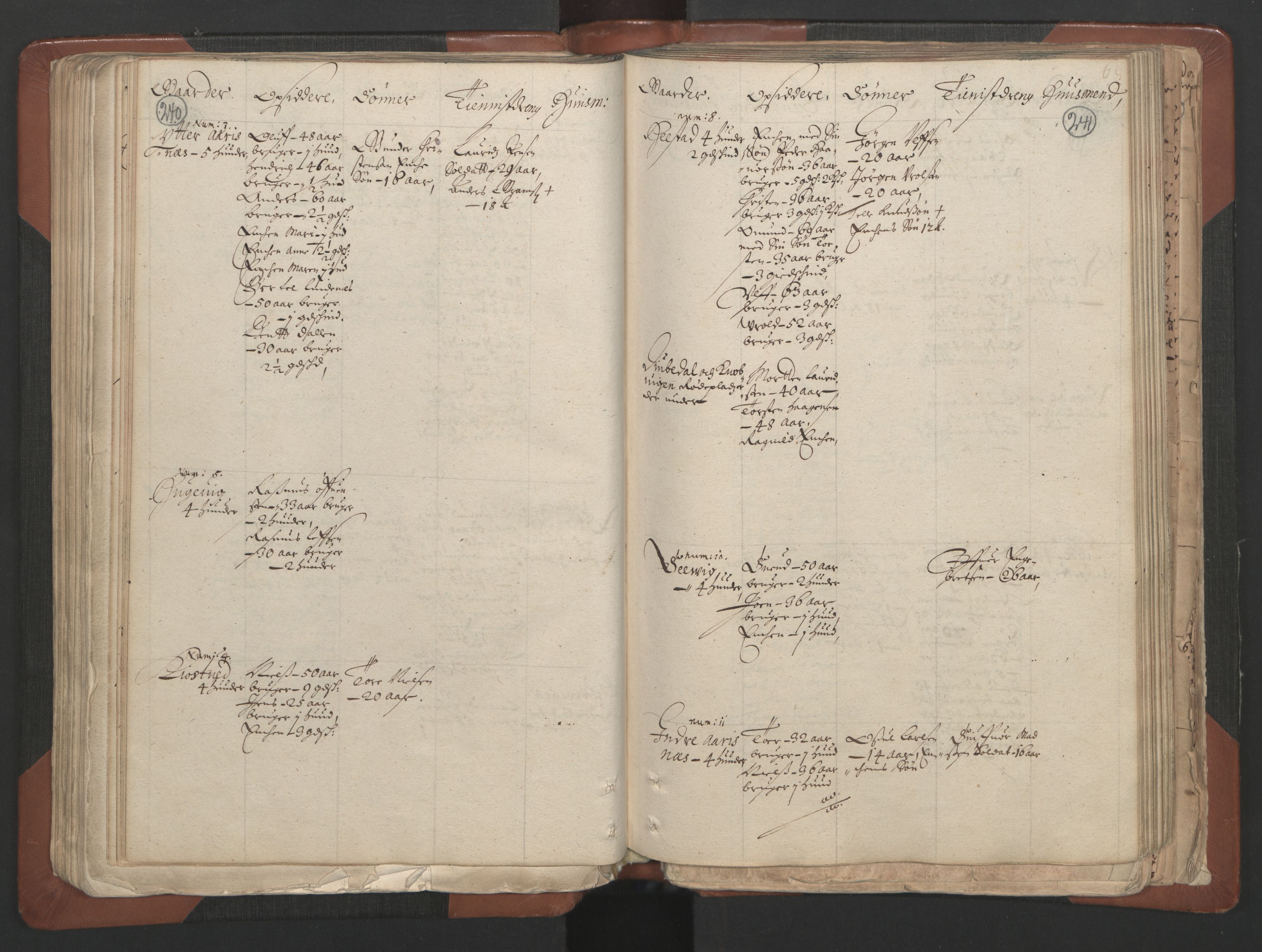 RA, Bailiff's Census 1664-1666, no. 7: Nedenes fogderi, 1664-1666, p. 240-241