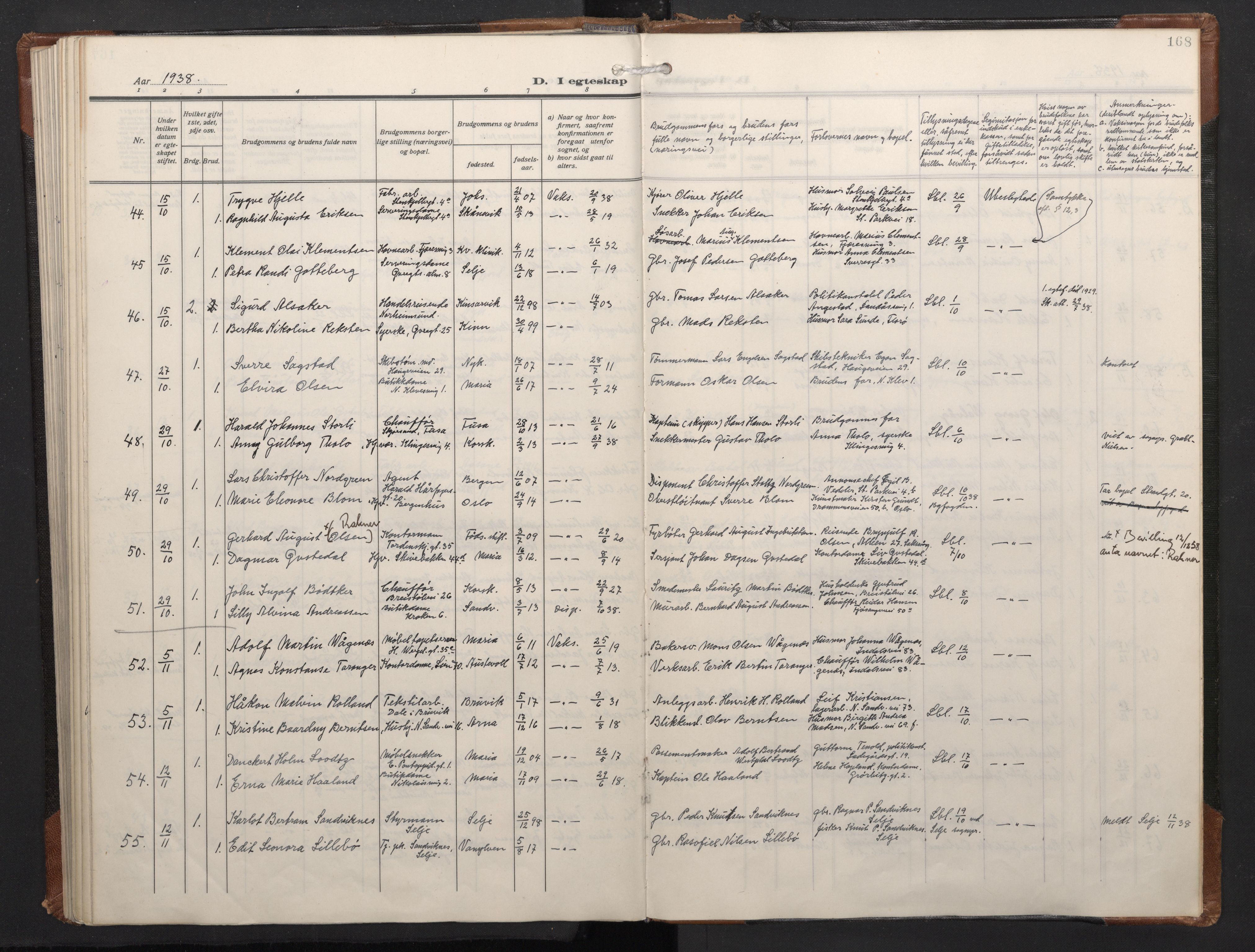 Mariakirken Sokneprestembete, AV/SAB-A-76901/H/Haa/L0016: Parish register (official) no. C 4, 1927-1938, p. 167b-168a