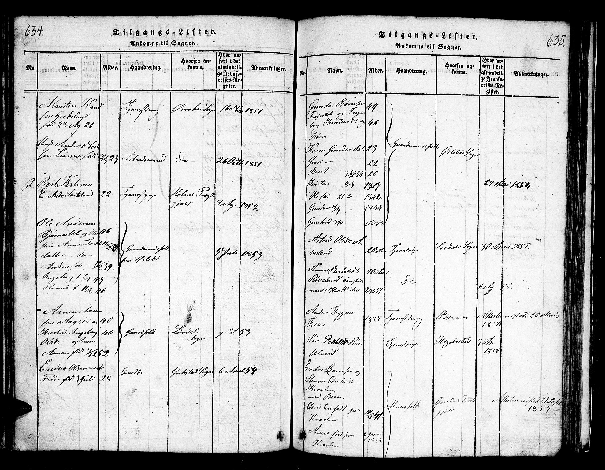 Bjelland sokneprestkontor, SAK/1111-0005/F/Fb/Fbb/L0003: Parish register (copy) no. B 3, 1816-1868, p. 634-635