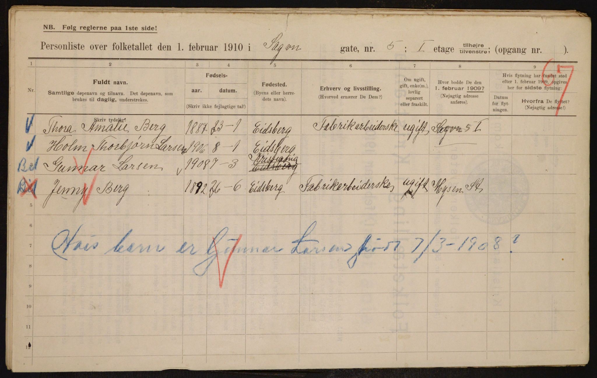 OBA, Municipal Census 1910 for Kristiania, 1910, p. 82733