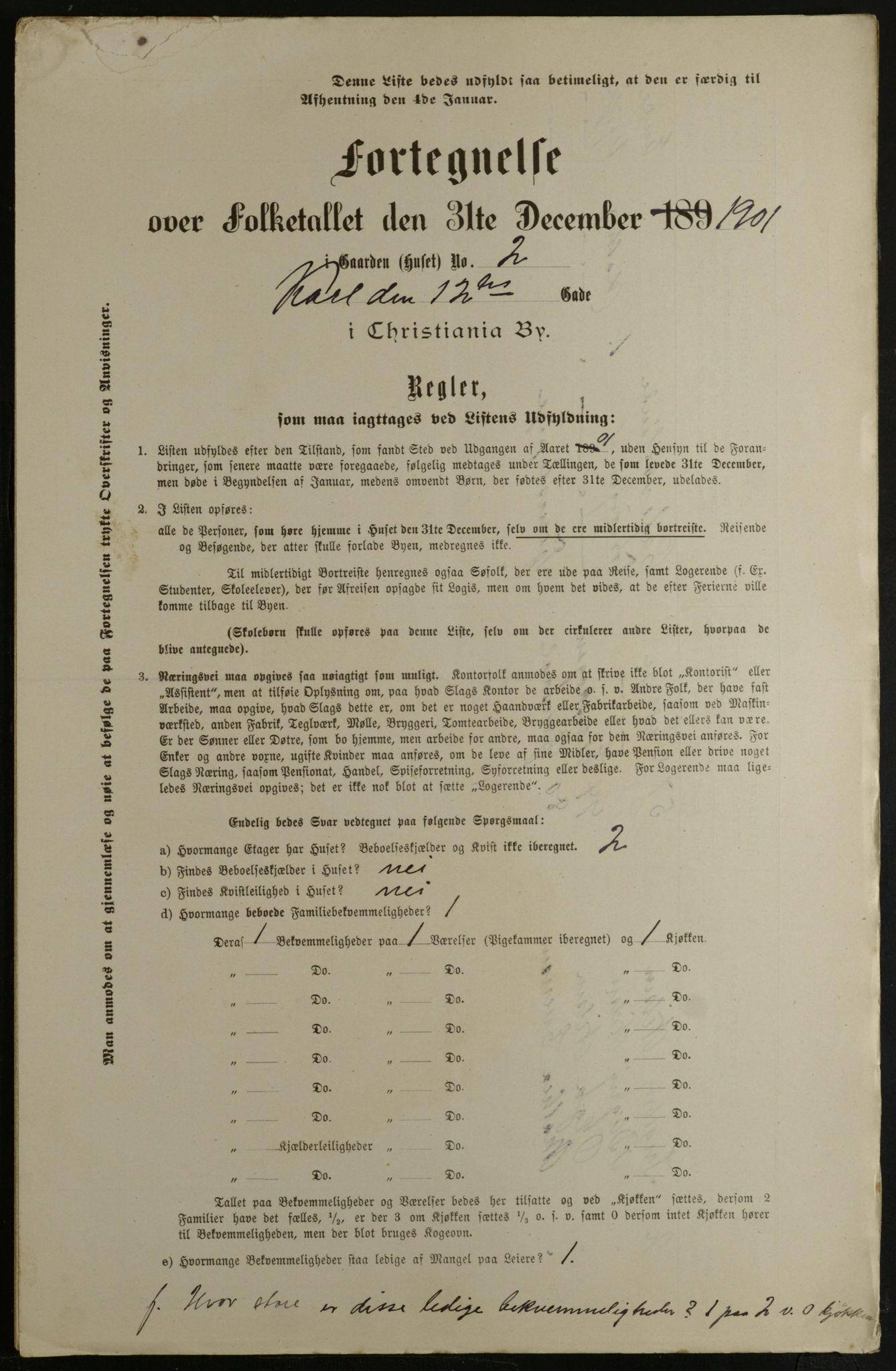 OBA, Municipal Census 1901 for Kristiania, 1901, p. 7533