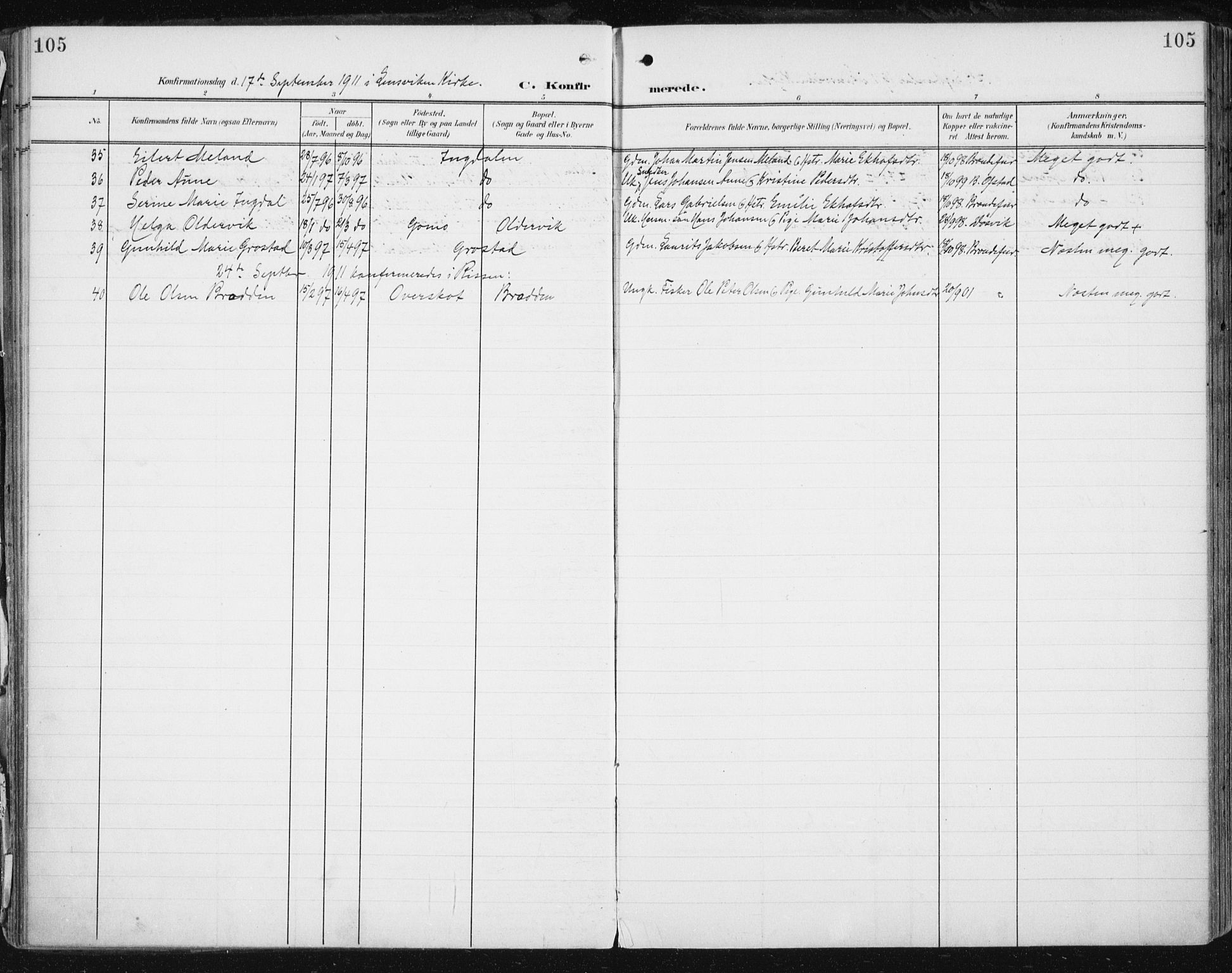 Ministerialprotokoller, klokkerbøker og fødselsregistre - Sør-Trøndelag, AV/SAT-A-1456/646/L0616: Parish register (official) no. 646A14, 1900-1918, p. 105