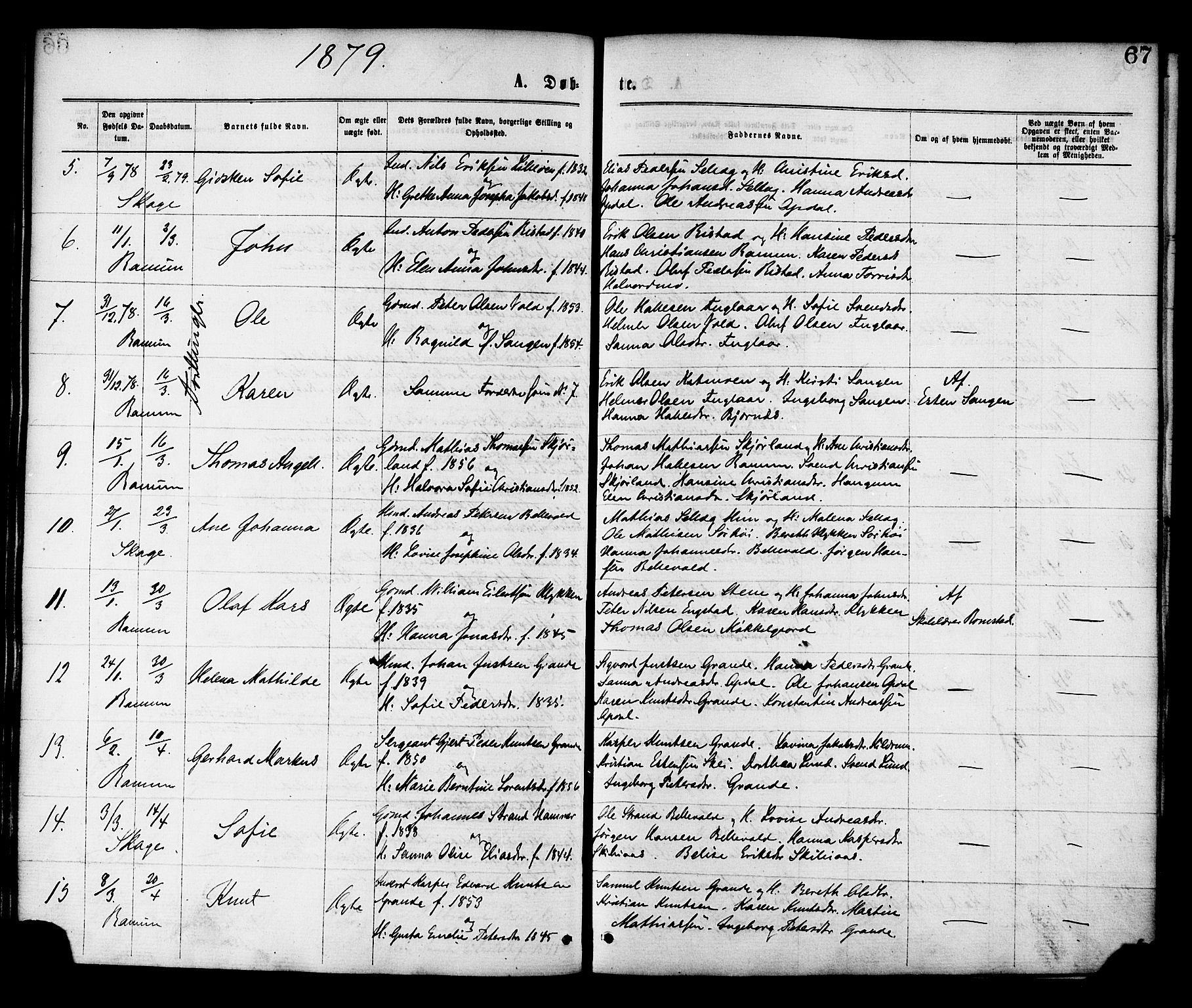 Ministerialprotokoller, klokkerbøker og fødselsregistre - Nord-Trøndelag, SAT/A-1458/764/L0554: Parish register (official) no. 764A09, 1867-1880, p. 67