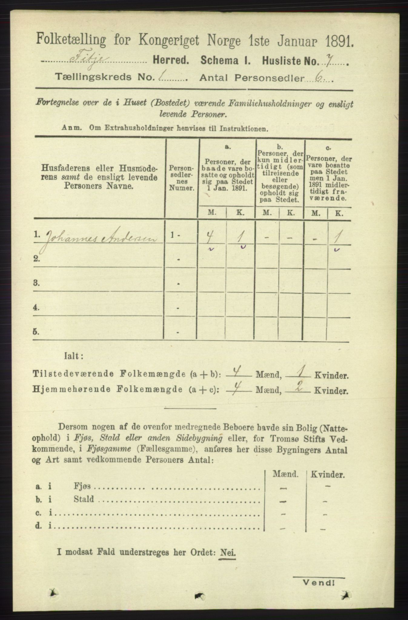 RA, 1891 census for 1222 Fitjar, 1891, p. 26