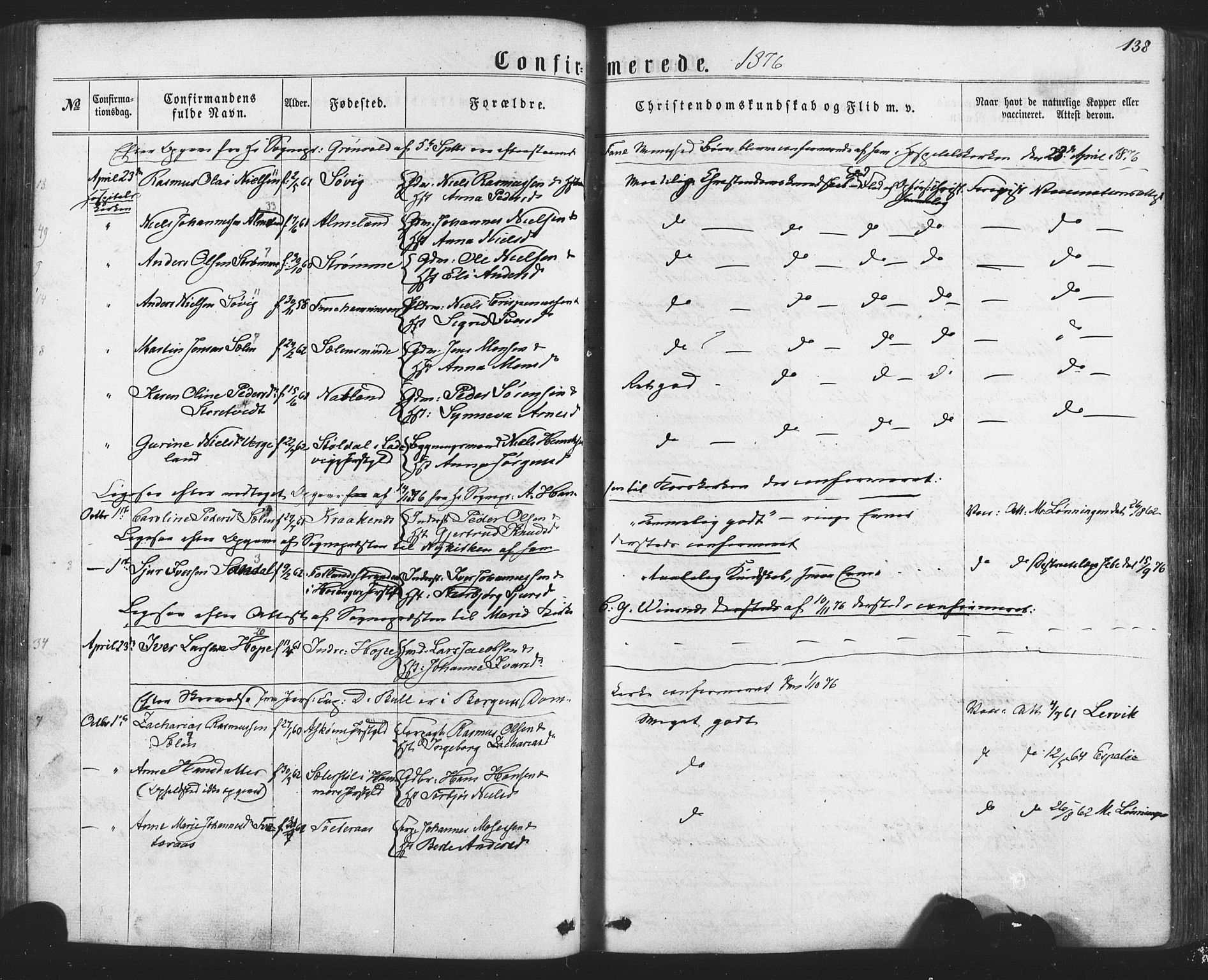 Fana Sokneprestembete, AV/SAB-A-75101/H/Haa/Haaa/L0012: Parish register (official) no. A 12, 1862-1878, p. 138