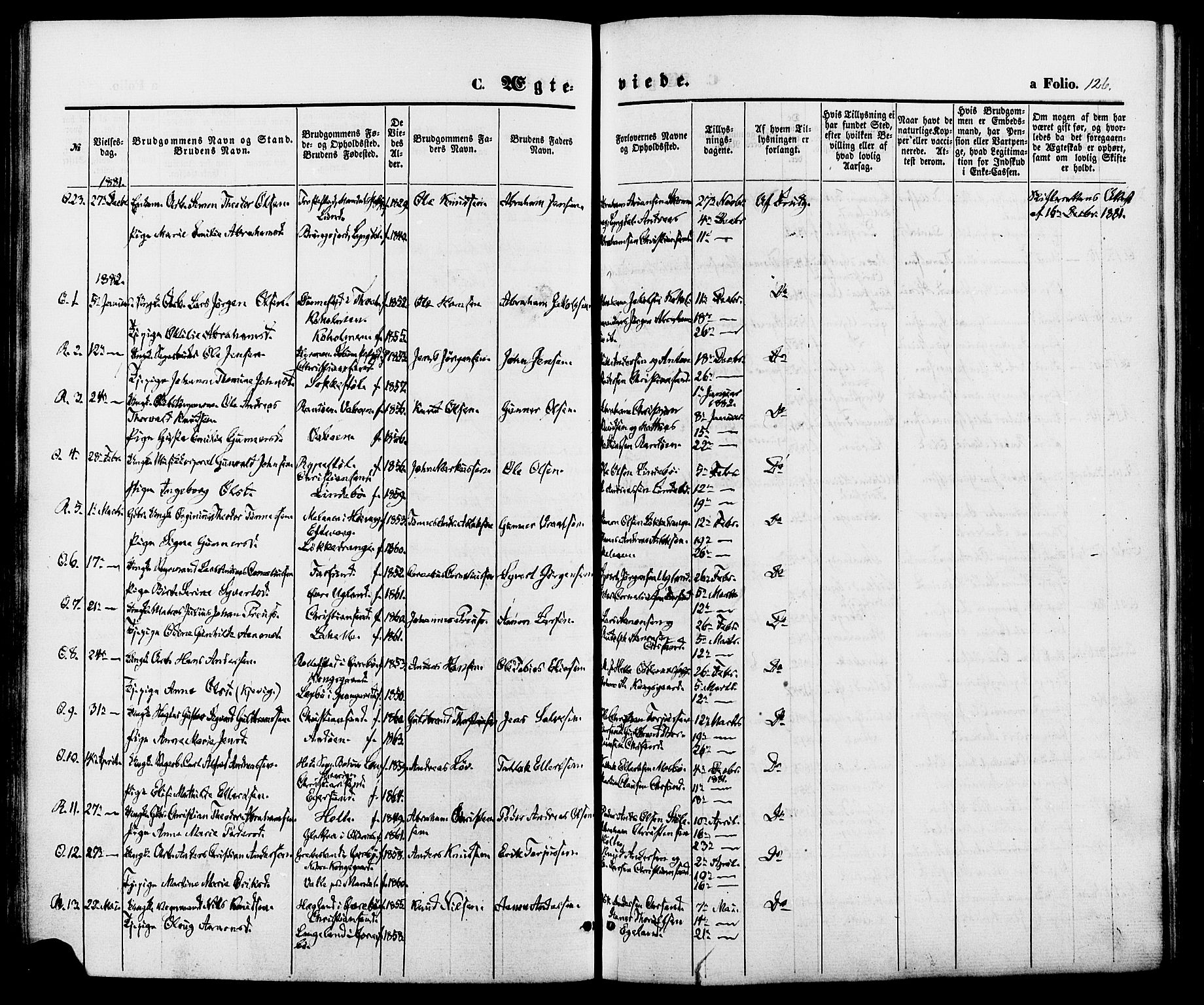 Oddernes sokneprestkontor, AV/SAK-1111-0033/F/Fa/Fab/L0001: Parish register (official) no. A 1, 1865-1884, p. 126