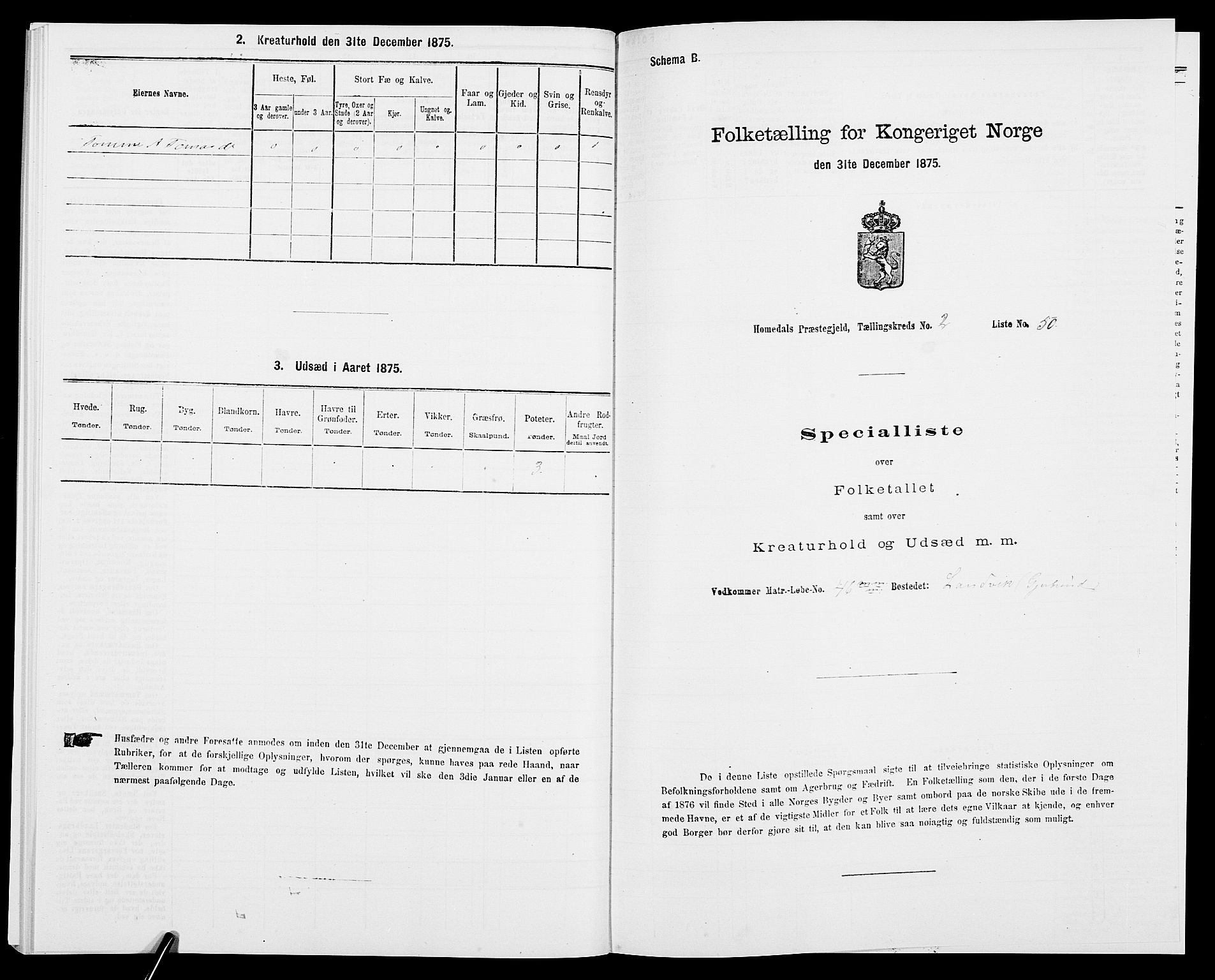 SAK, 1875 census for 0924P Homedal, 1875, p. 627