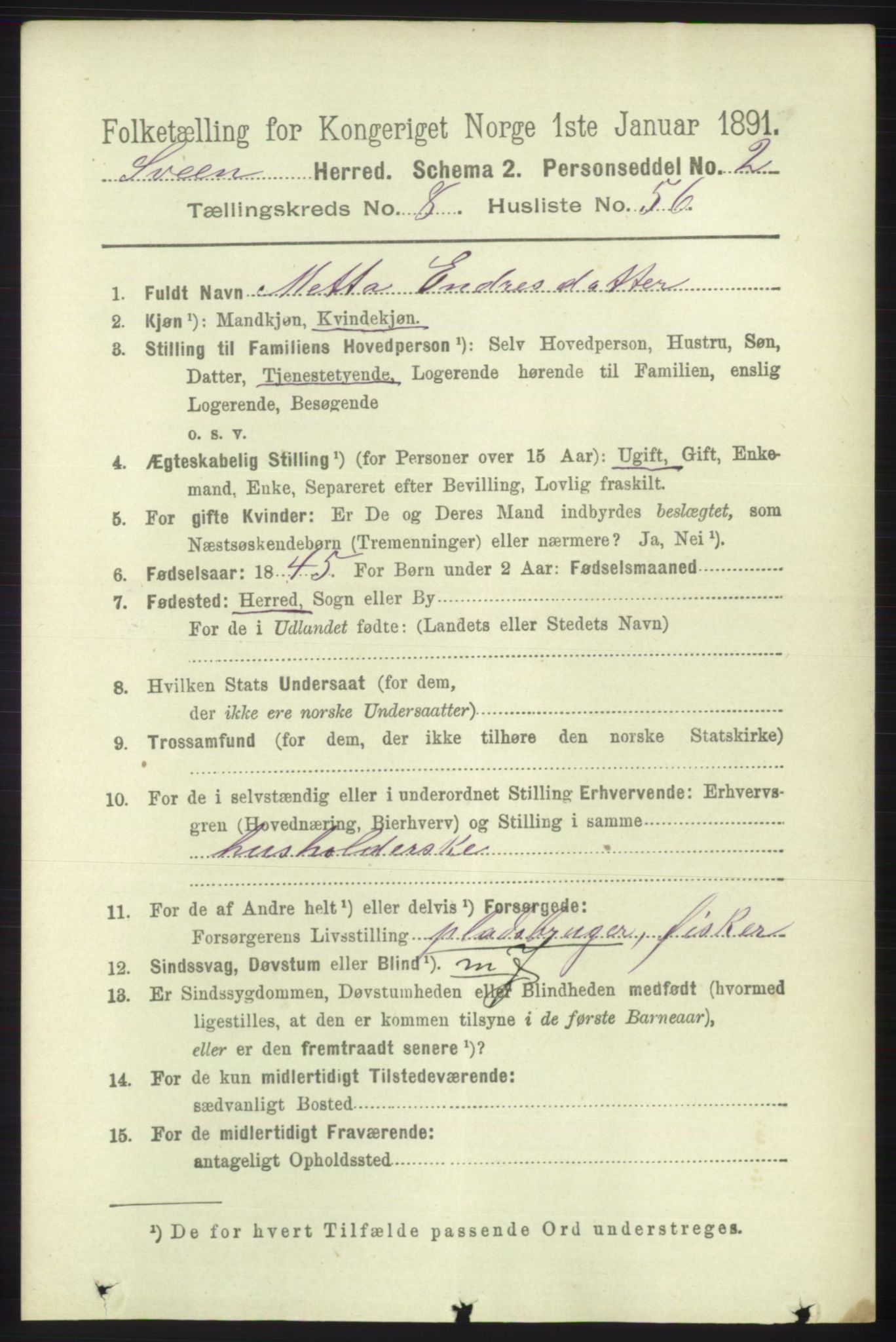 RA, 1891 census for 1216 Sveio, 1891, p. 2647