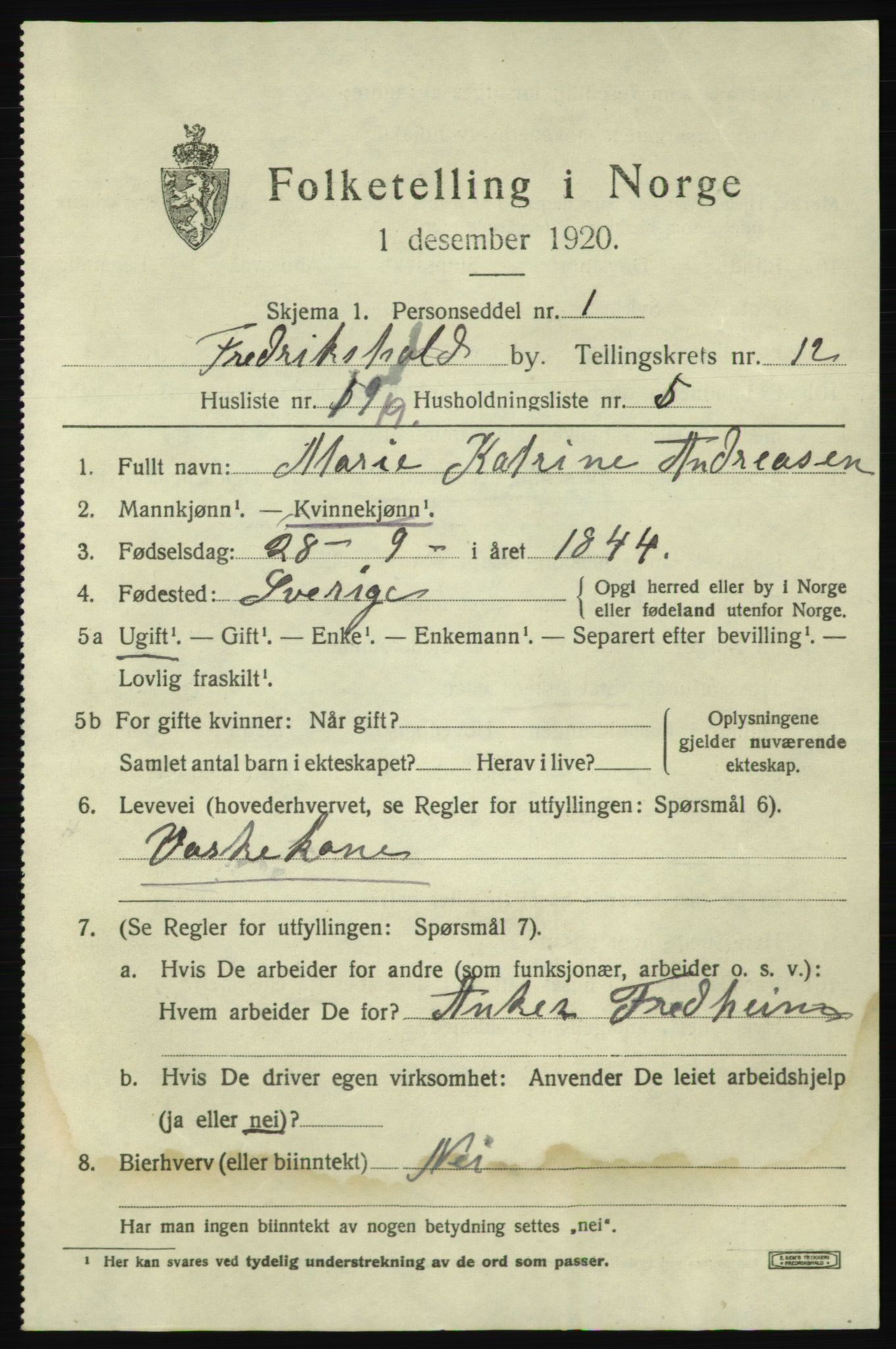 SAO, 1920 census for Fredrikshald, 1920, p. 20301