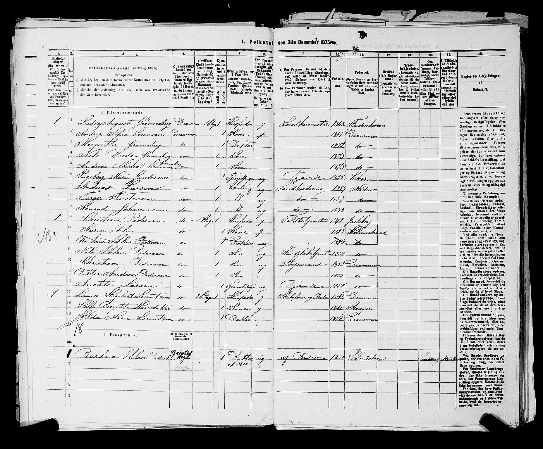 SAKO, 1875 census for 0602 Drammen, 1875, p. 2738