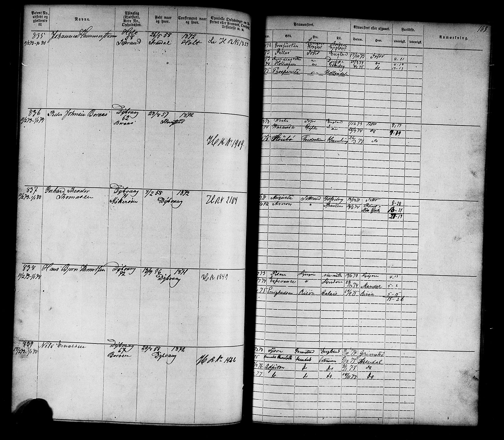 Tvedestrand mønstringskrets, AV/SAK-2031-0011/F/Fa/L0003: Annotasjonsrulle nr 1-1905 med register, U-25, 1866-1886, p. 190