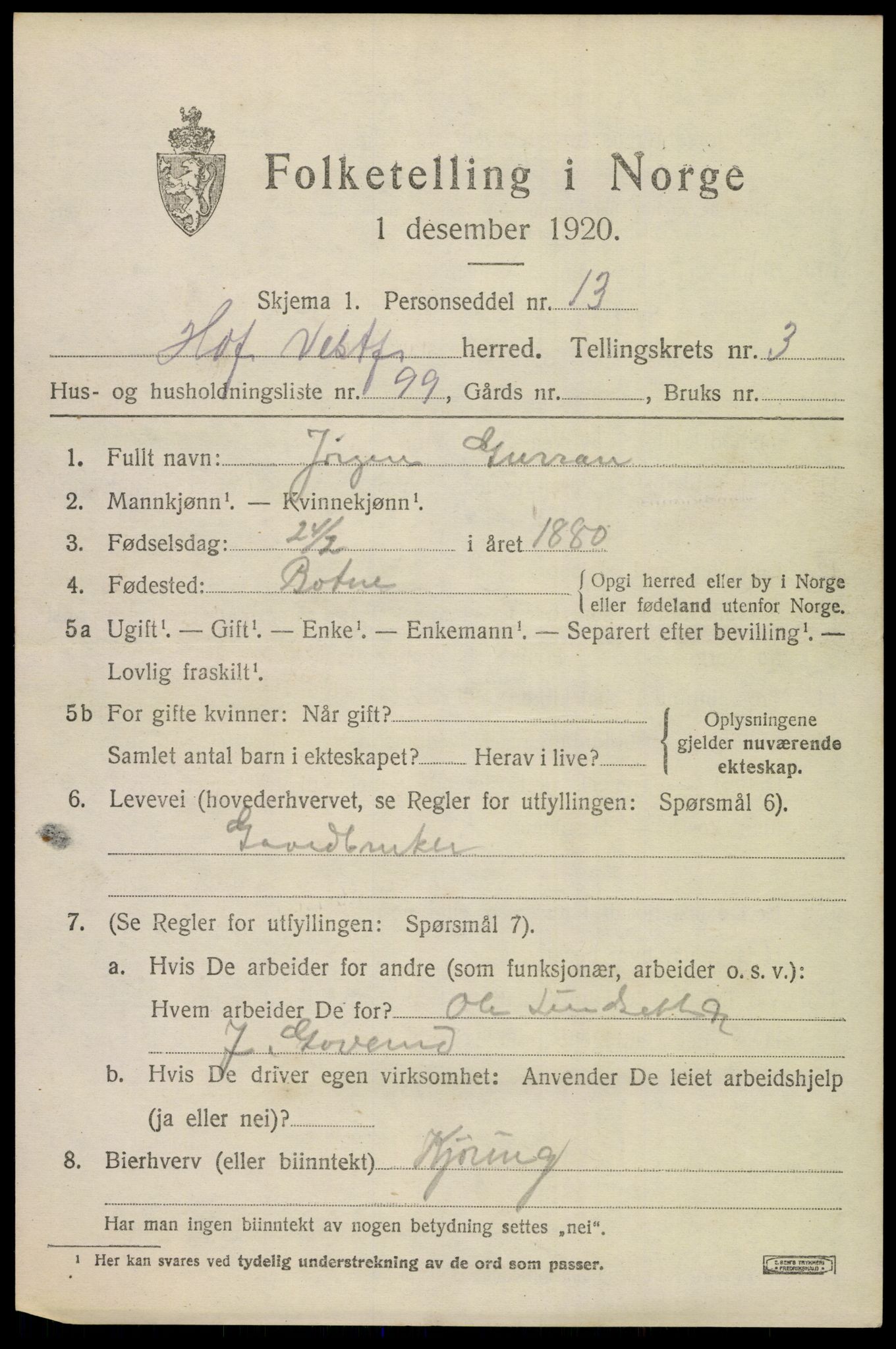 SAKO, 1920 census for Hof, 1920, p. 4863