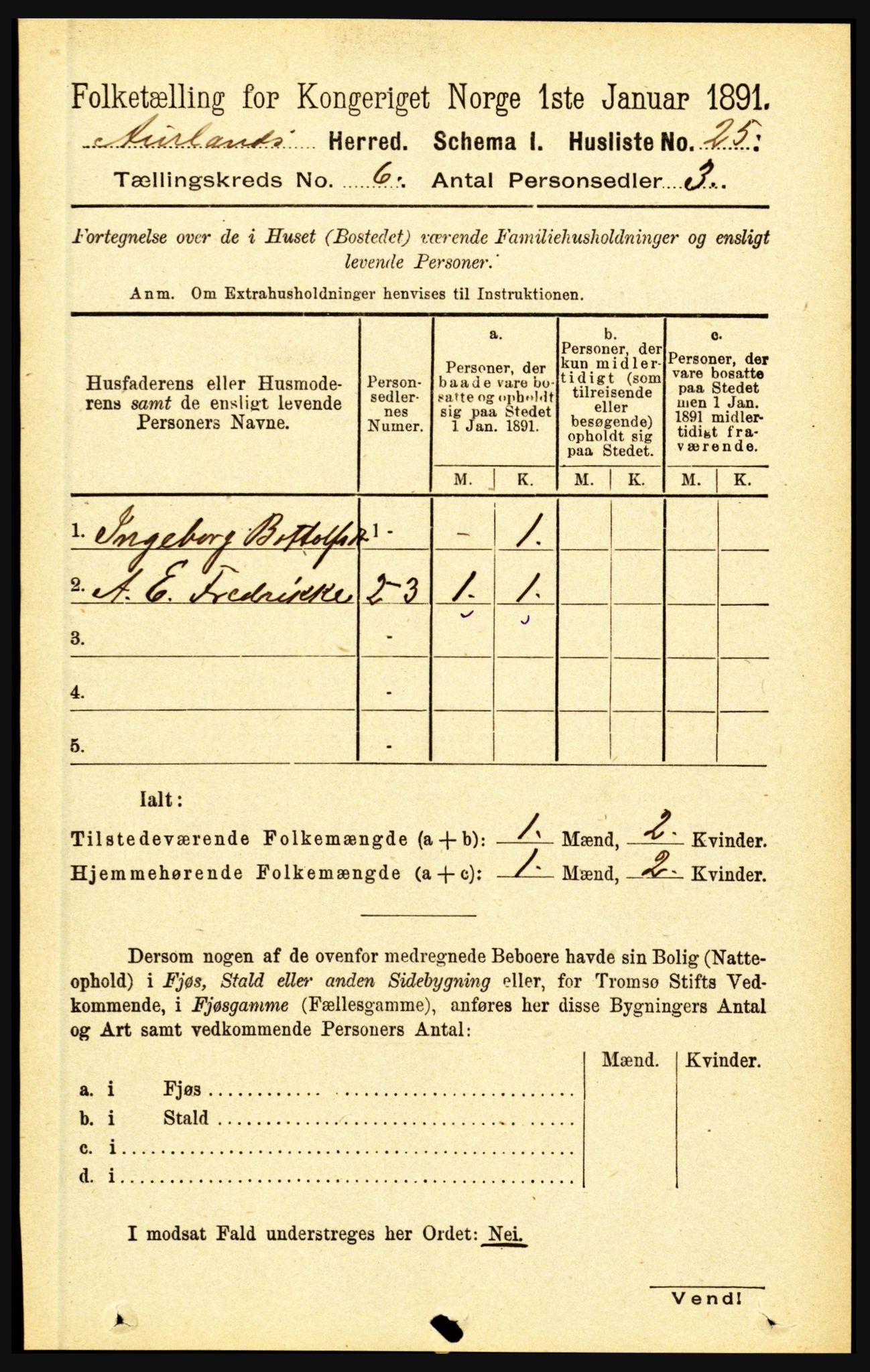 RA, 1891 census for 1421 Aurland, 1891, p. 2225