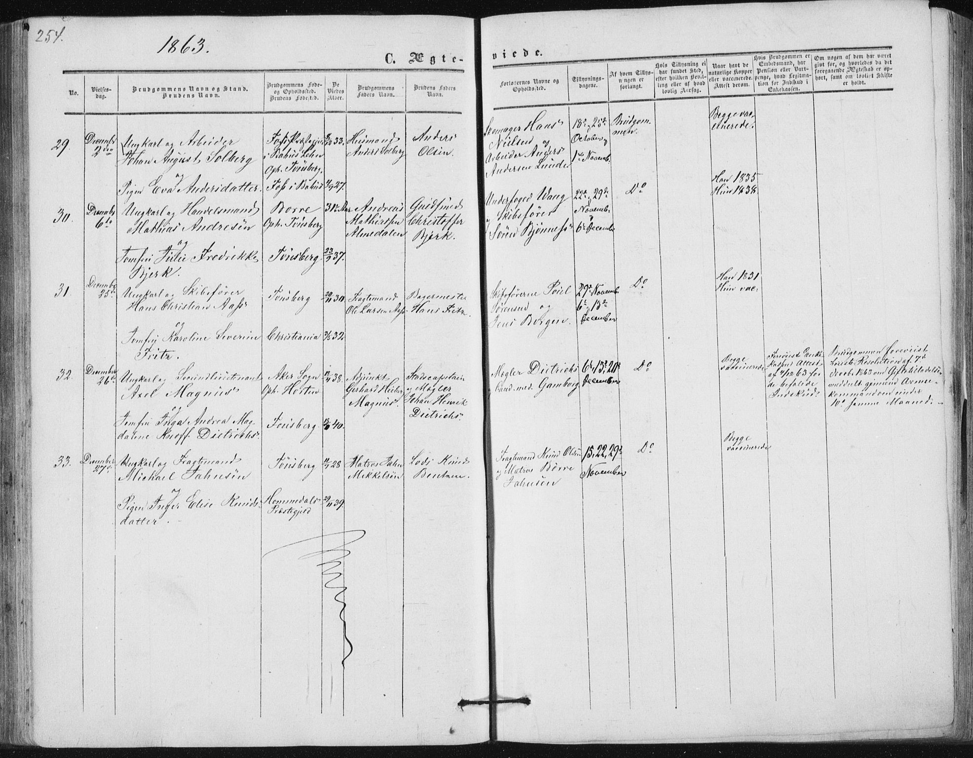 Tønsberg kirkebøker, AV/SAKO-A-330/F/Fa/L0008: Parish register (official) no. I 8, 1855-1864, p. 254