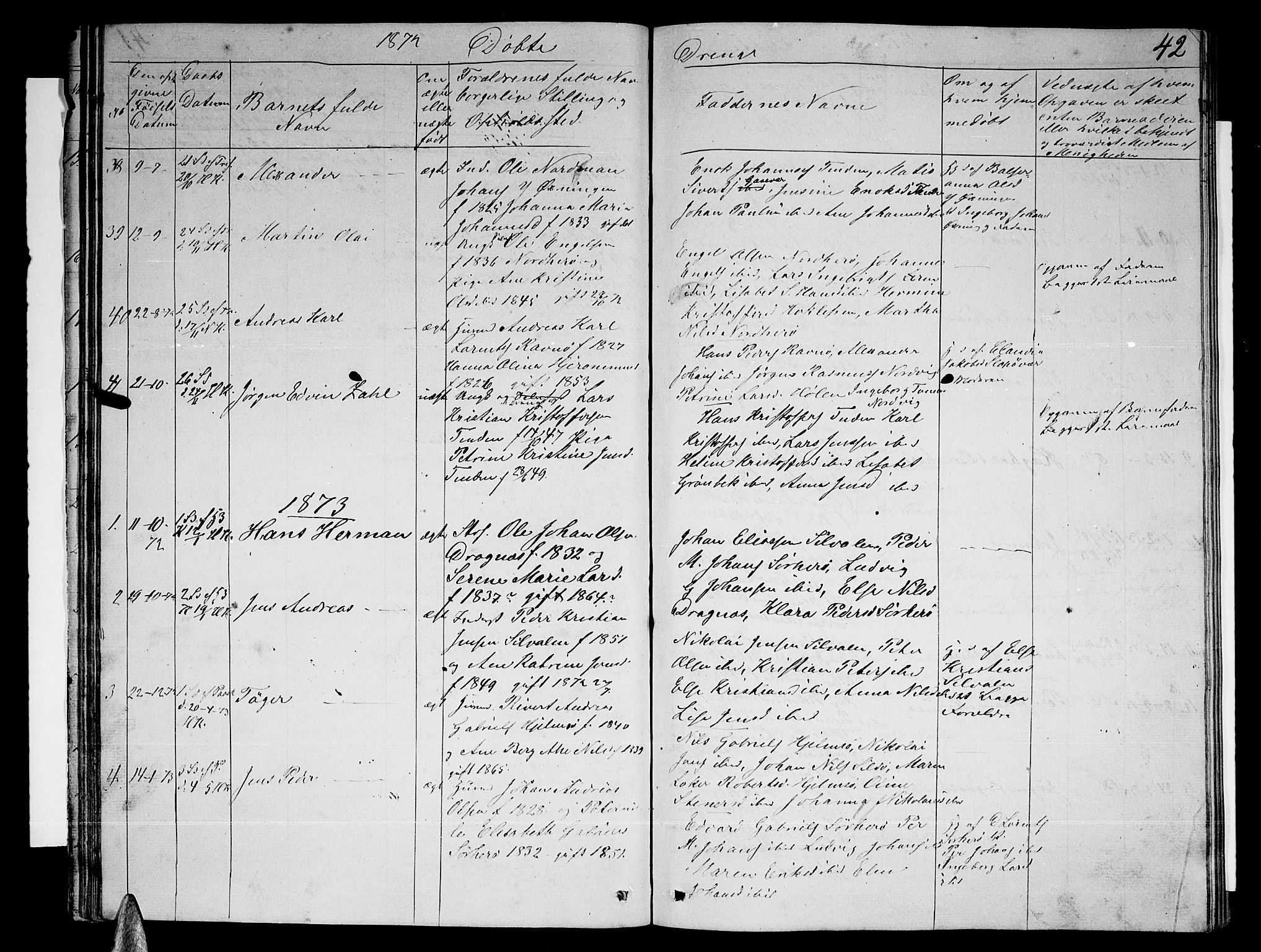 Ministerialprotokoller, klokkerbøker og fødselsregistre - Nordland, AV/SAT-A-1459/834/L0512: Parish register (copy) no. 834C03, 1862-1877, p. 42