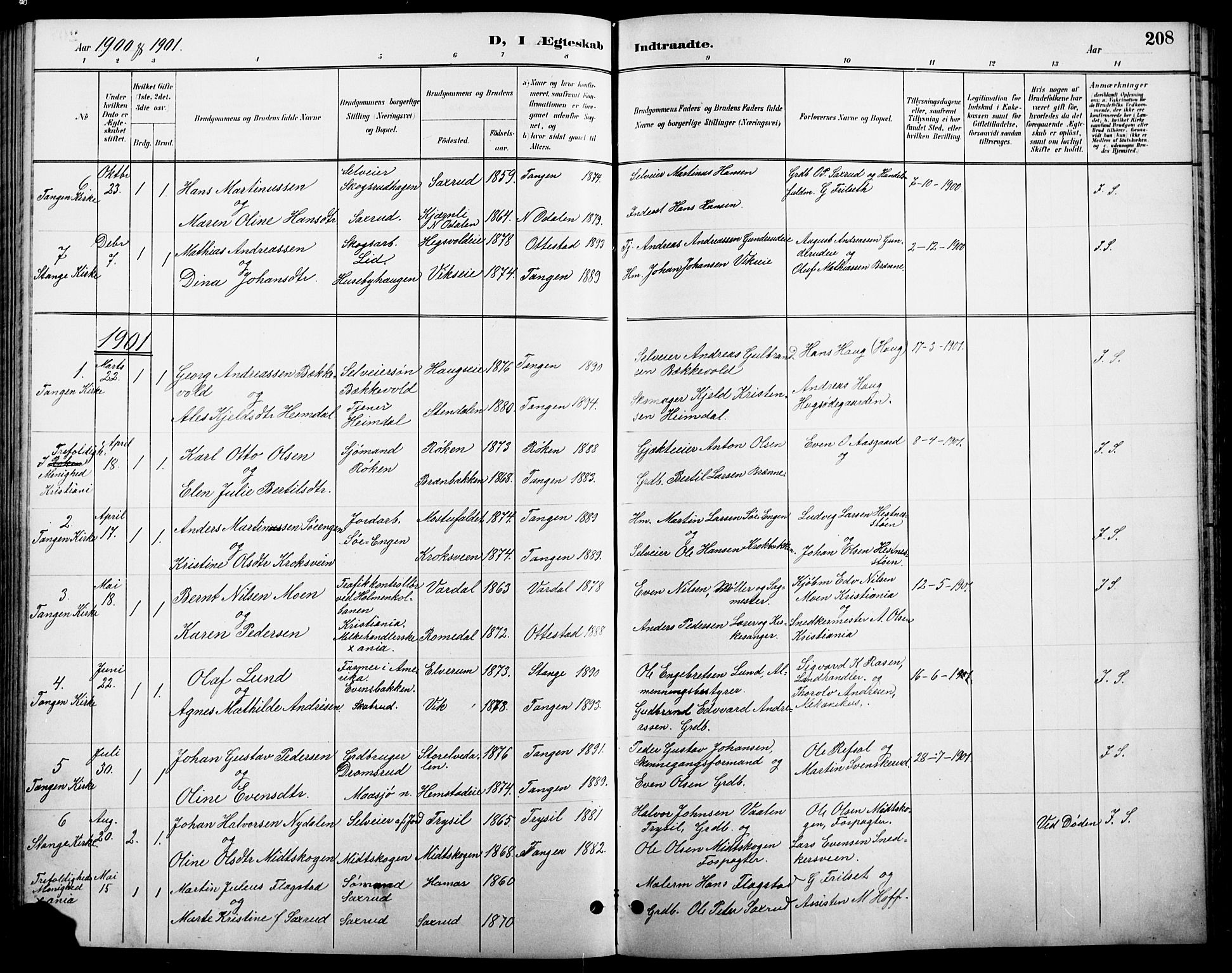 Stange prestekontor, SAH/PREST-002/L/L0011: Parish register (copy) no. 11, 1895-1917, p. 208