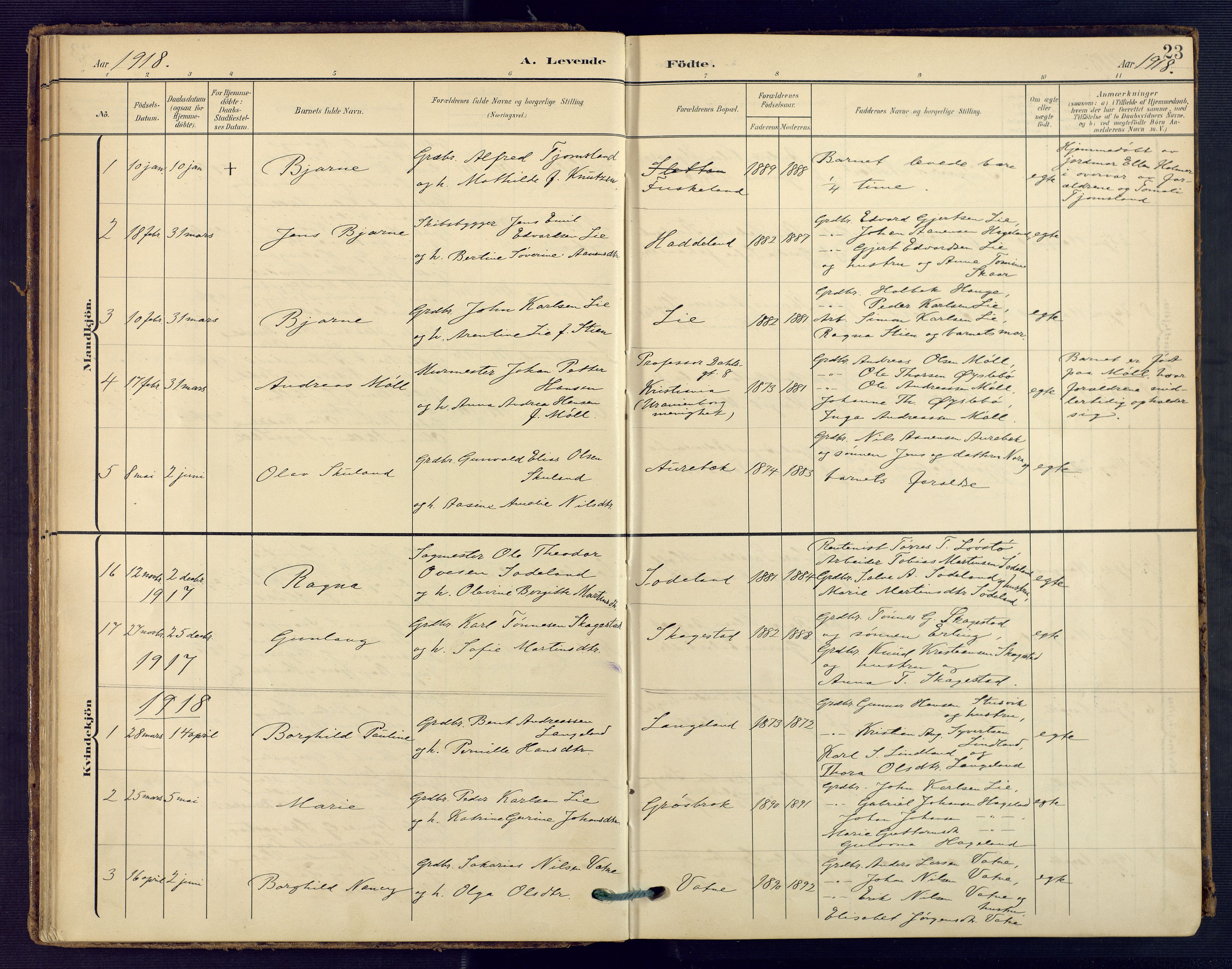Holum sokneprestkontor, SAK/1111-0022/F/Fa/Faa/L0008: Parish register (official) no. A 8, 1908-1929, p. 23