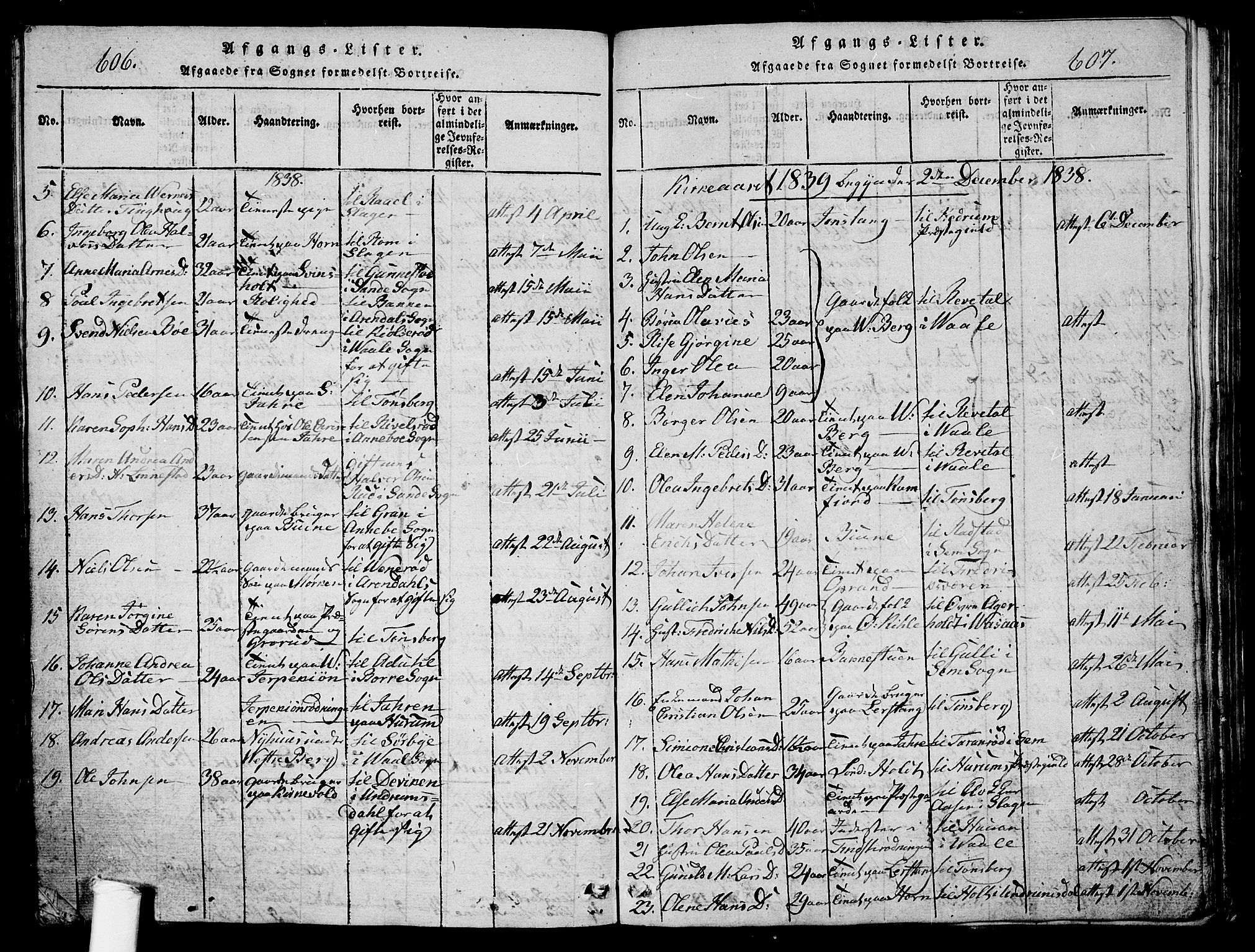 Ramnes kirkebøker, SAKO/A-314/G/Ga/L0001: Parish register (copy) no. I 1, 1813-1847, p. 606-607