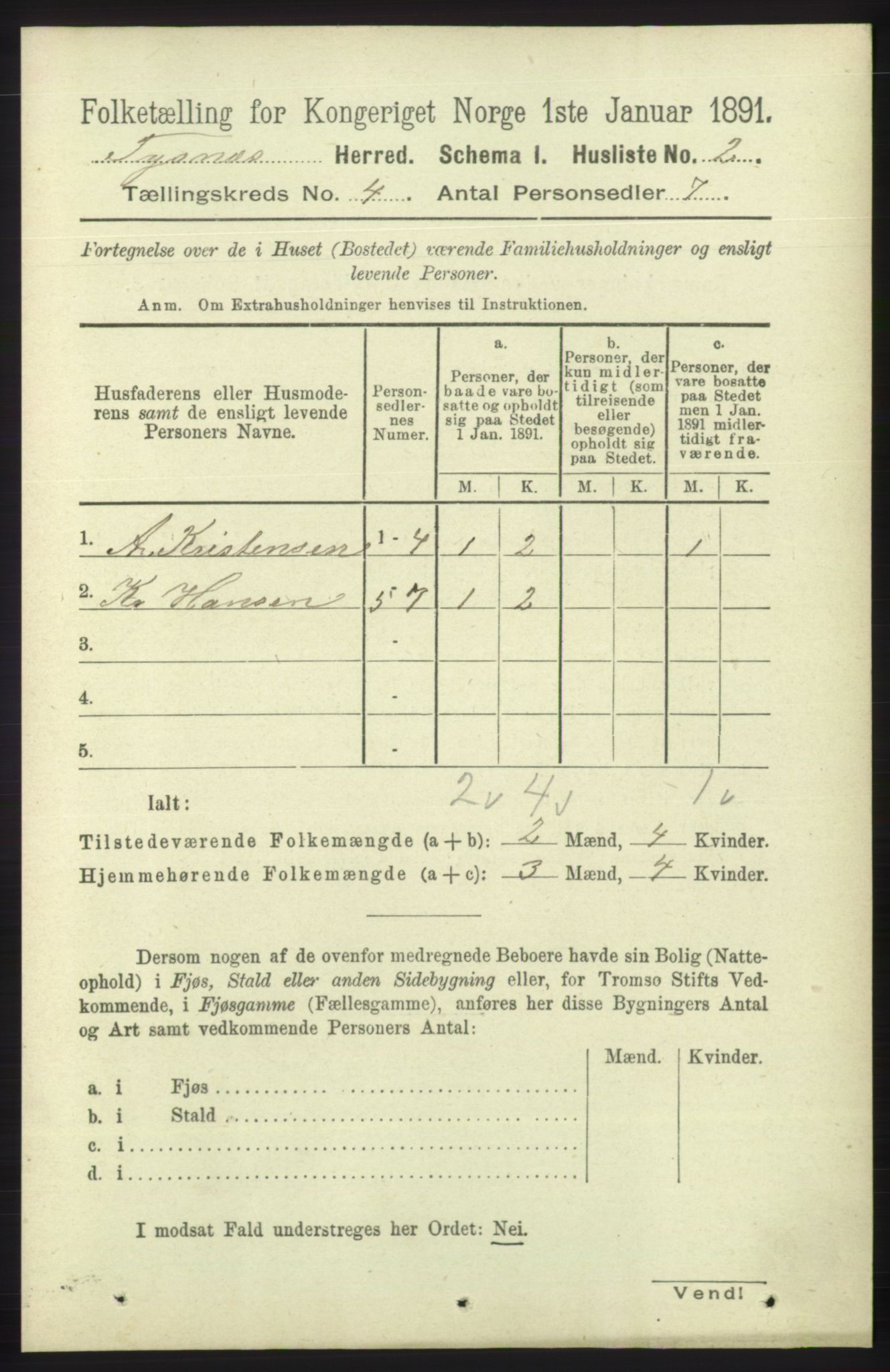 RA, 1891 census for 1223 Tysnes, 1891, p. 1481