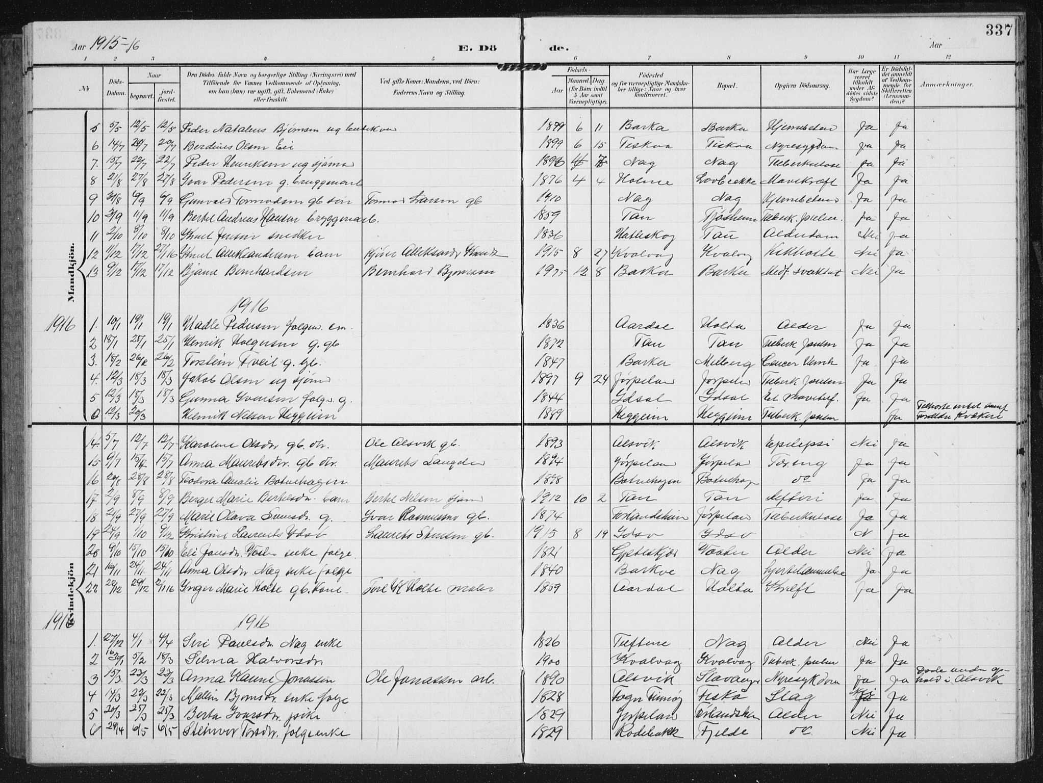 Strand sokneprestkontor, AV/SAST-A-101828/H/Ha/Hab/L0005: Parish register (copy) no. B 5, 1904-1934, p. 337