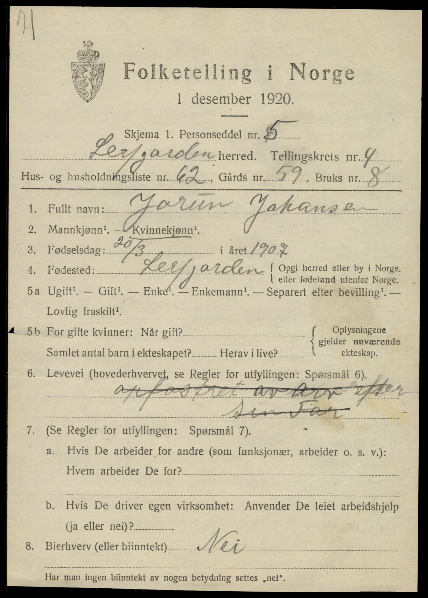 SAT, 1920 census for Leirfjord, 1920, p. 3293