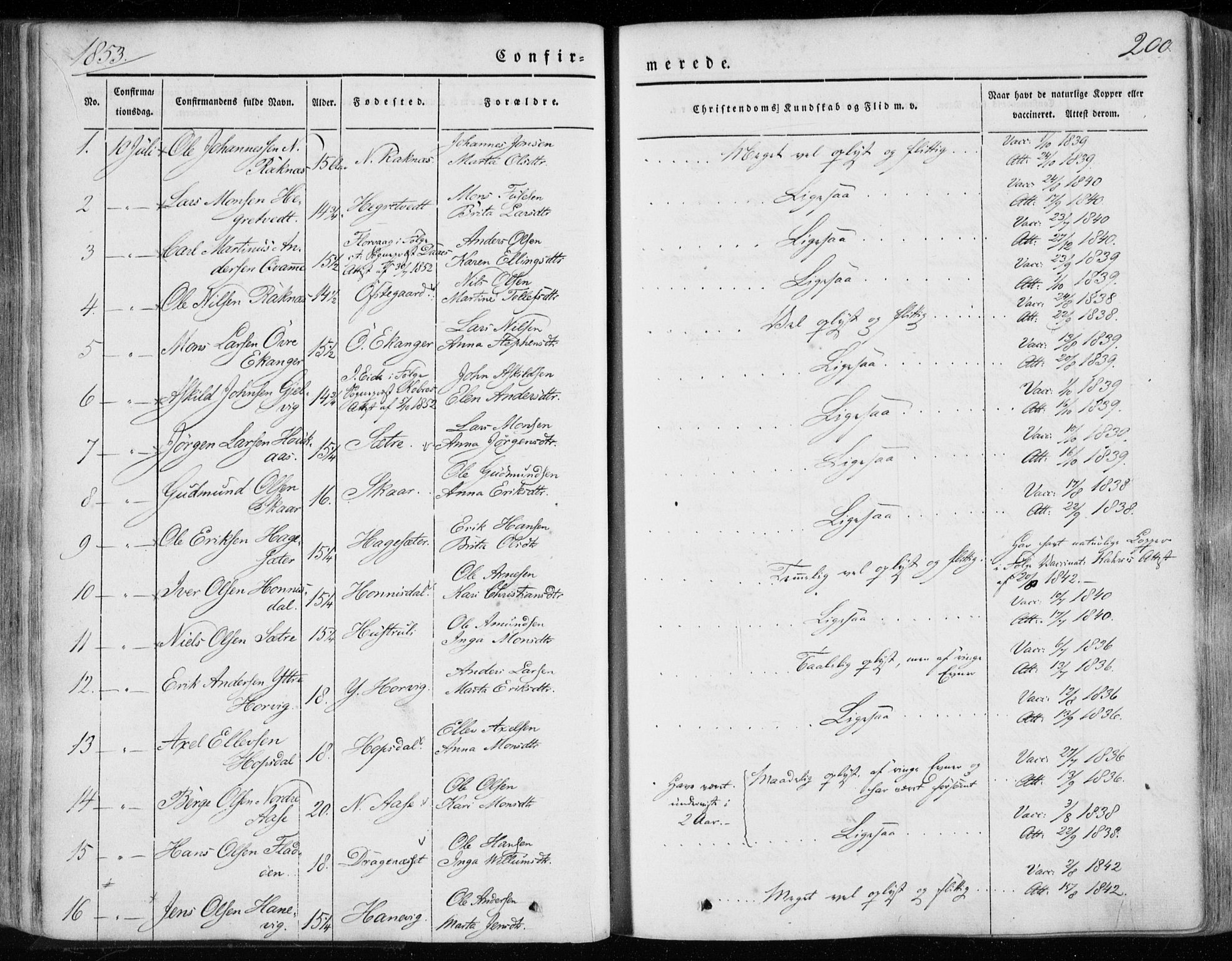 Hamre sokneprestembete, SAB/A-75501/H/Ha/Haa/Haaa/L0013: Parish register (official) no. A 13, 1846-1857, p. 200