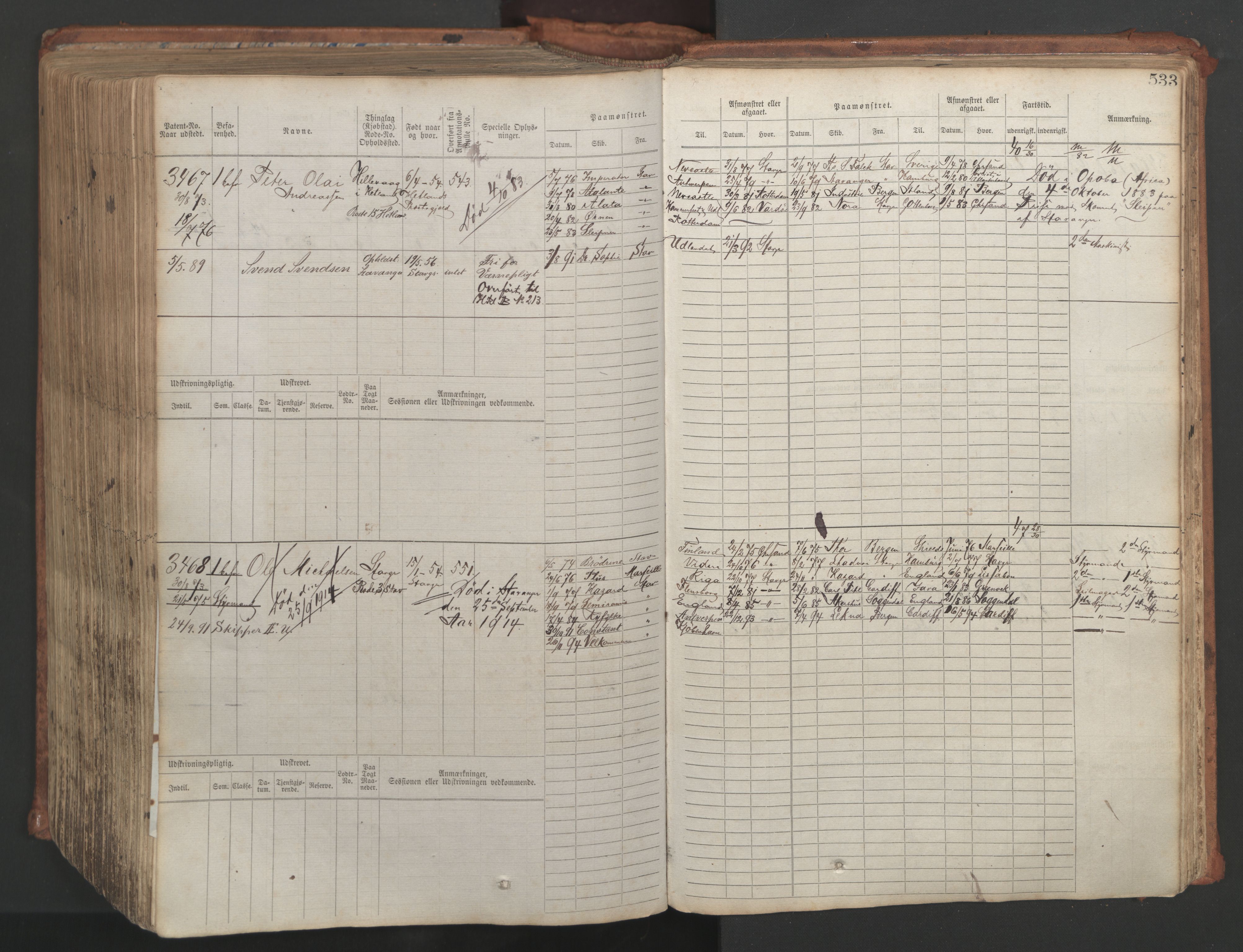 Stavanger sjømannskontor, AV/SAST-A-102006/F/Fb/Fbb/L0007: Sjøfartshovedrulle, patentnr. 2403-3604, 1869-1880, p. 590