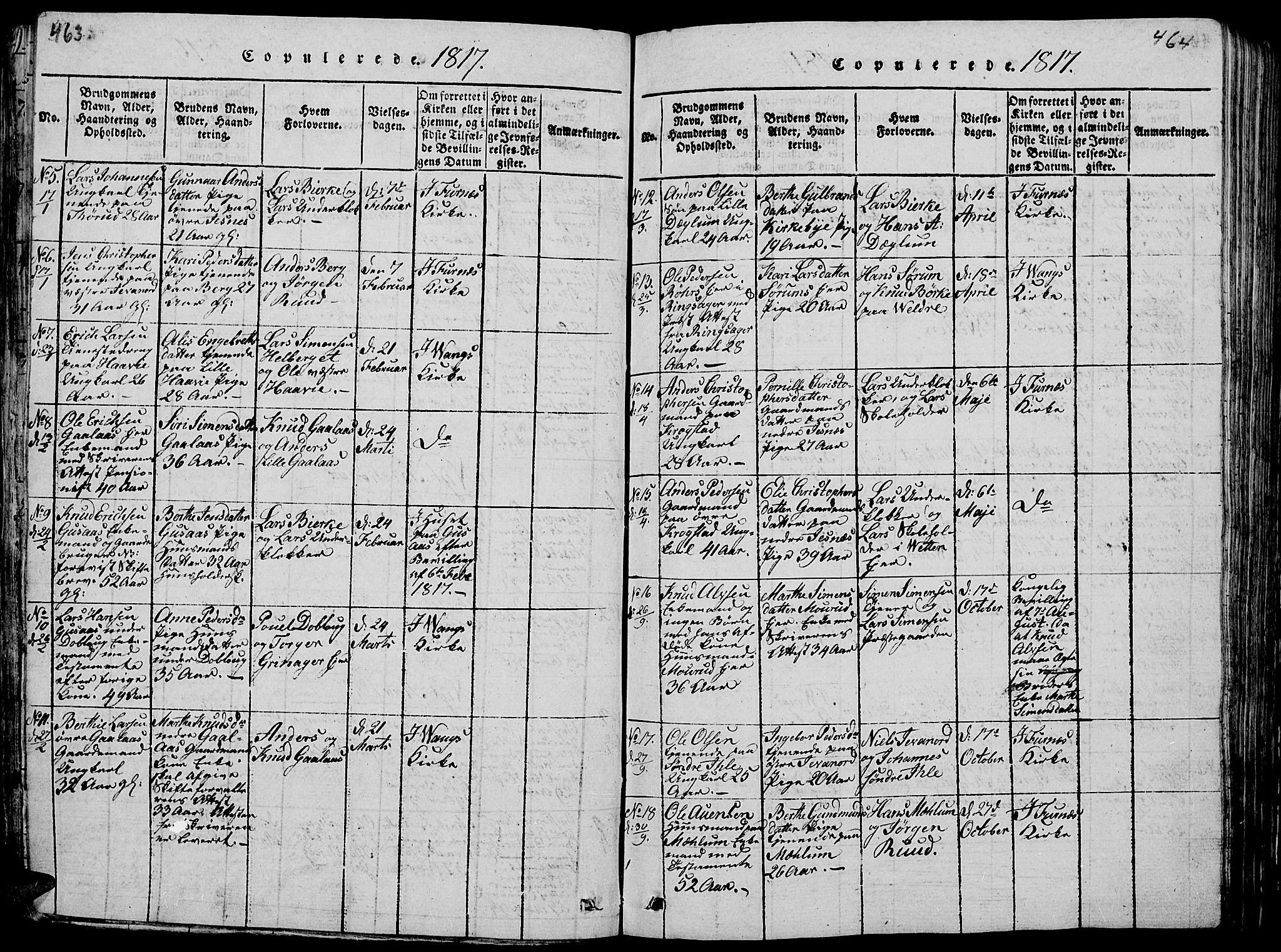 Vang prestekontor, Hedmark, AV/SAH-PREST-008/H/Ha/Hab/L0005: Parish register (copy) no. 5, 1815-1836, p. 463-464