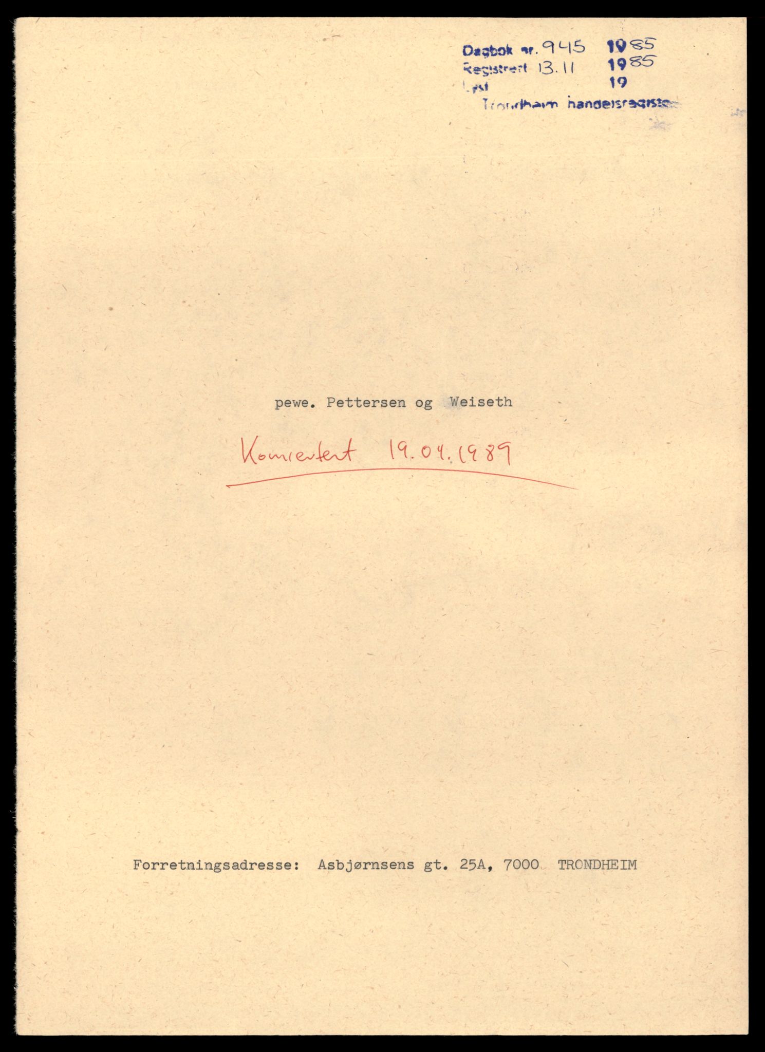 Trondheim byfogd, AV/SAT-A-0003/2/J/Jd/Jda/L0077: Bilag, enkeltmannsforetak, ansvarlige selskap og kommandittselskap, Pet-Rå, 1944-1990, p. 1