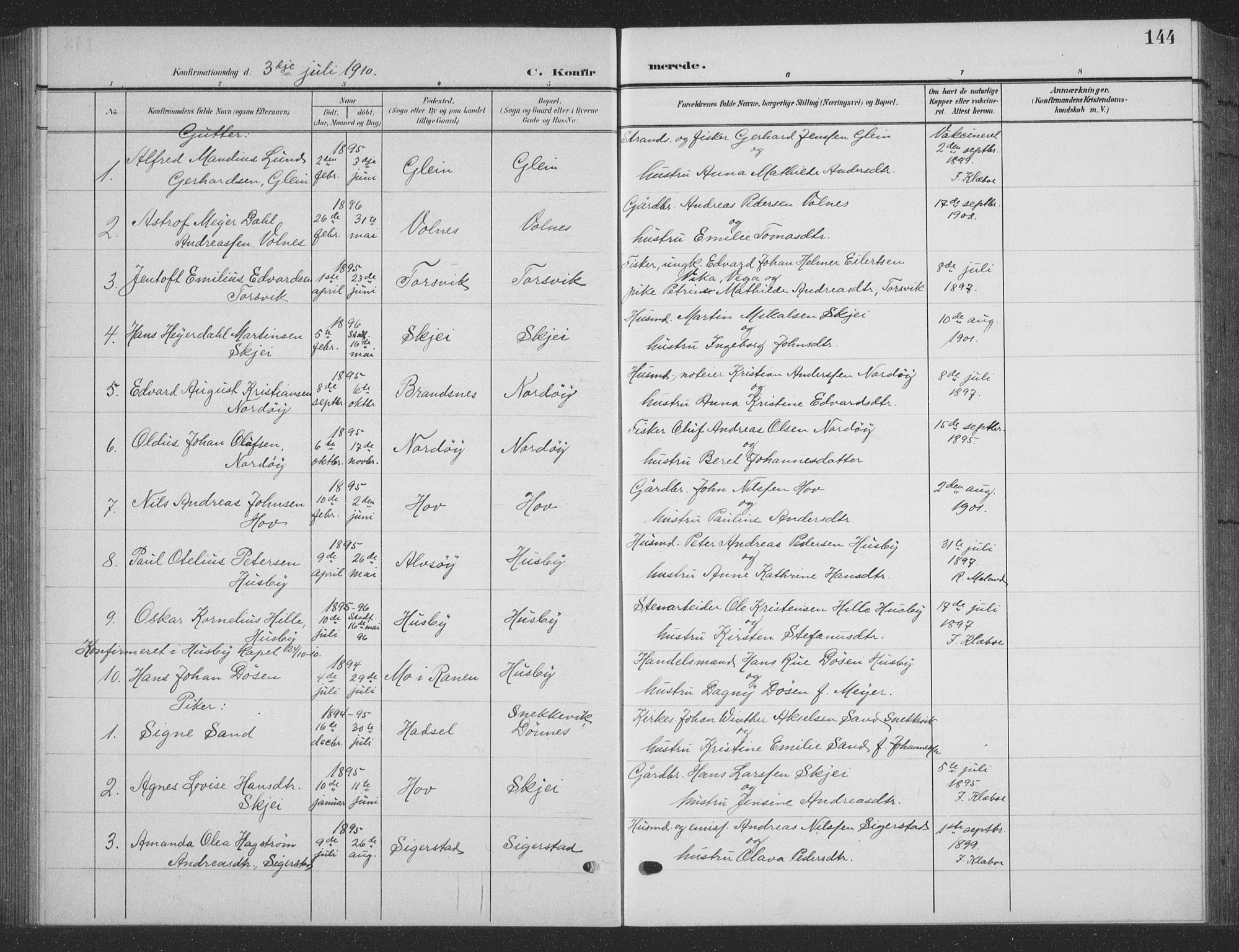 Ministerialprotokoller, klokkerbøker og fødselsregistre - Nordland, SAT/A-1459/835/L0533: Parish register (copy) no. 835C05, 1906-1939, p. 144