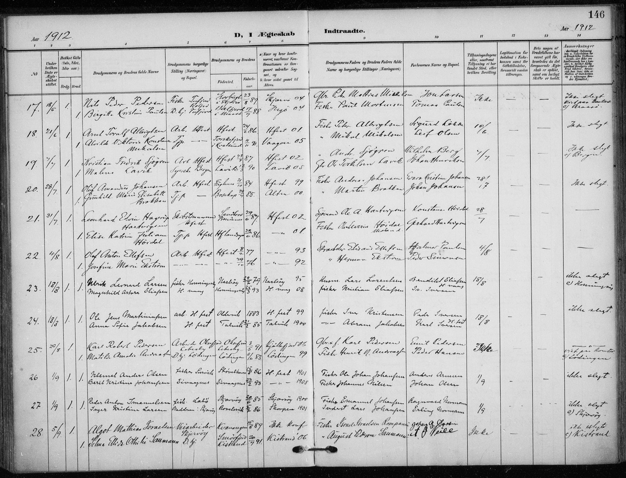 Hammerfest sokneprestkontor, SATØ/S-1347/H/Ha/L0014.kirke: Parish register (official) no. 14, 1906-1916, p. 146