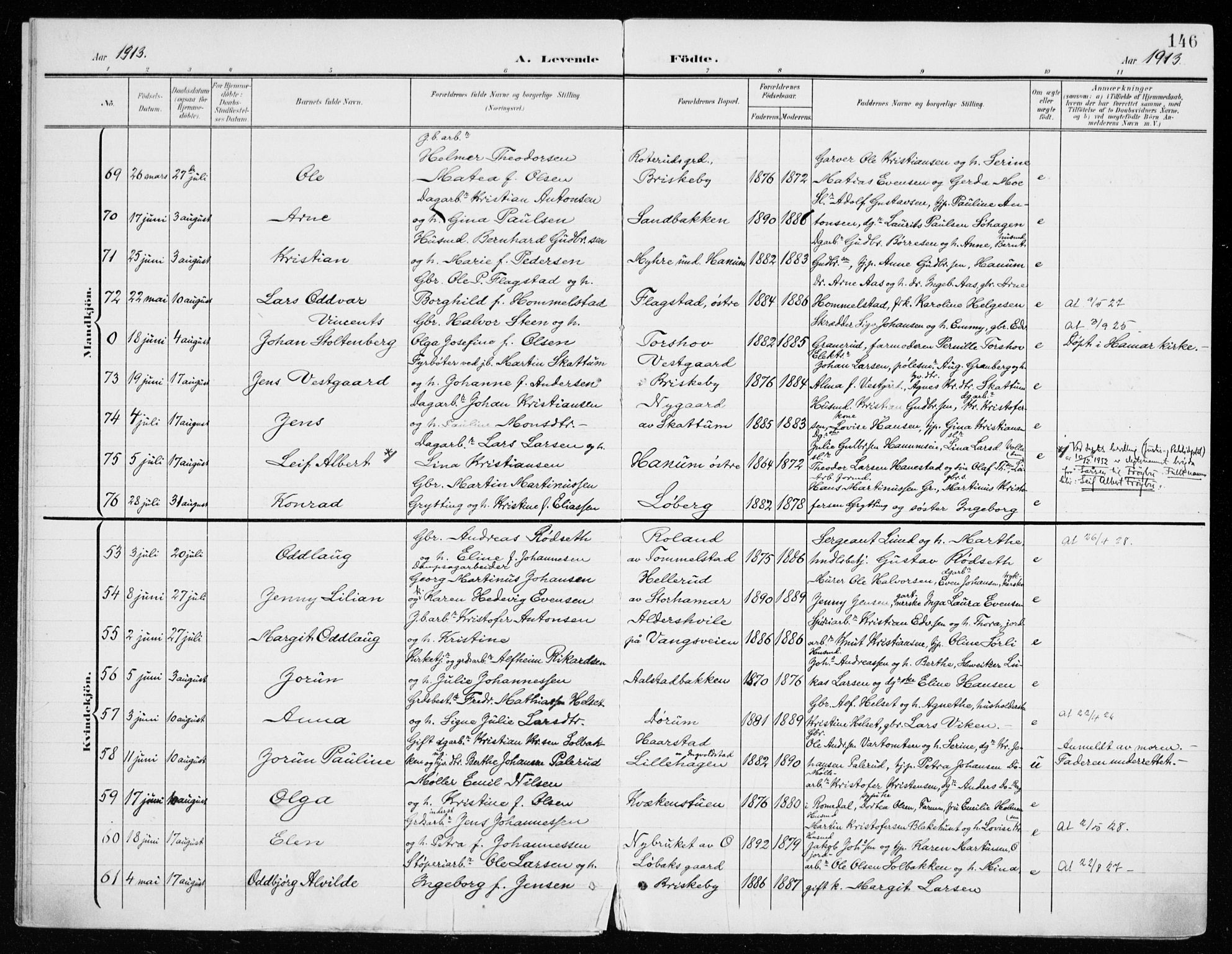 Vang prestekontor, Hedmark, AV/SAH-PREST-008/H/Ha/Haa/L0021: Parish register (official) no. 21, 1902-1917, p. 146