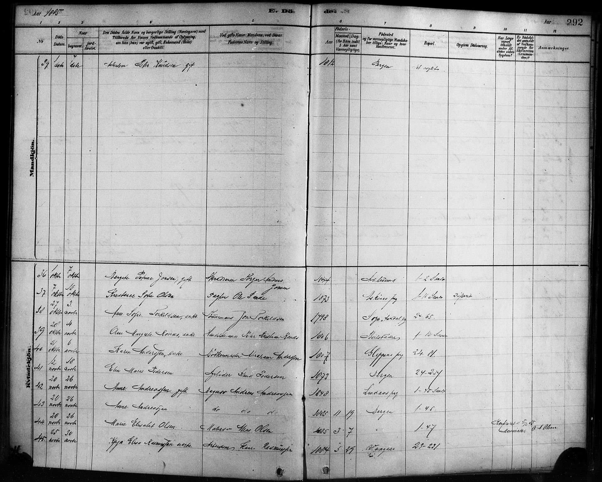 Sandviken Sokneprestembete, AV/SAB-A-77601/H/Ha/L0002: Parish register (official) no. A 2, 1878-1896, p. 292