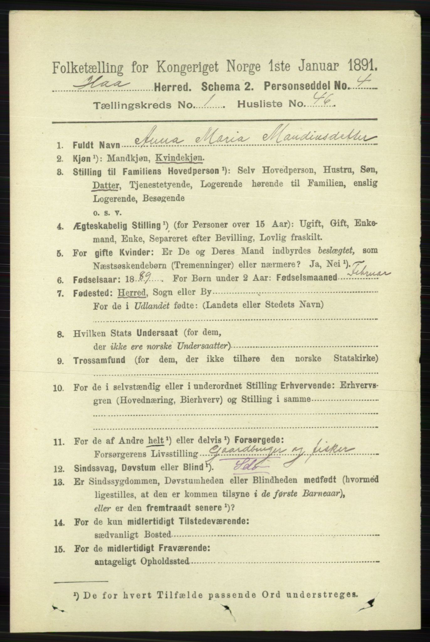 RA, 1891 census for 1119 Hå, 1891, p. 320