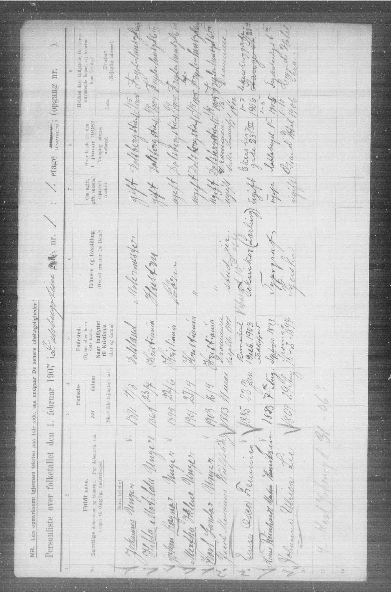 OBA, Municipal Census 1907 for Kristiania, 1907, p. 7128