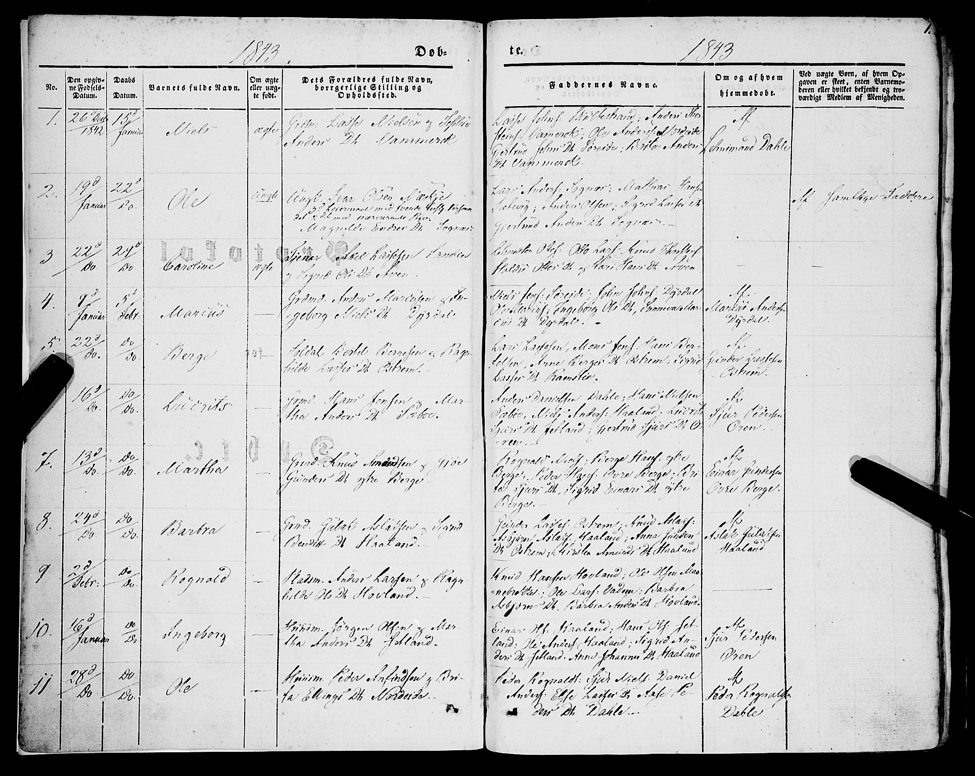 Lavik sokneprestembete, AV/SAB-A-80901: Parish register (official) no. A 3, 1843-1863, p. 1