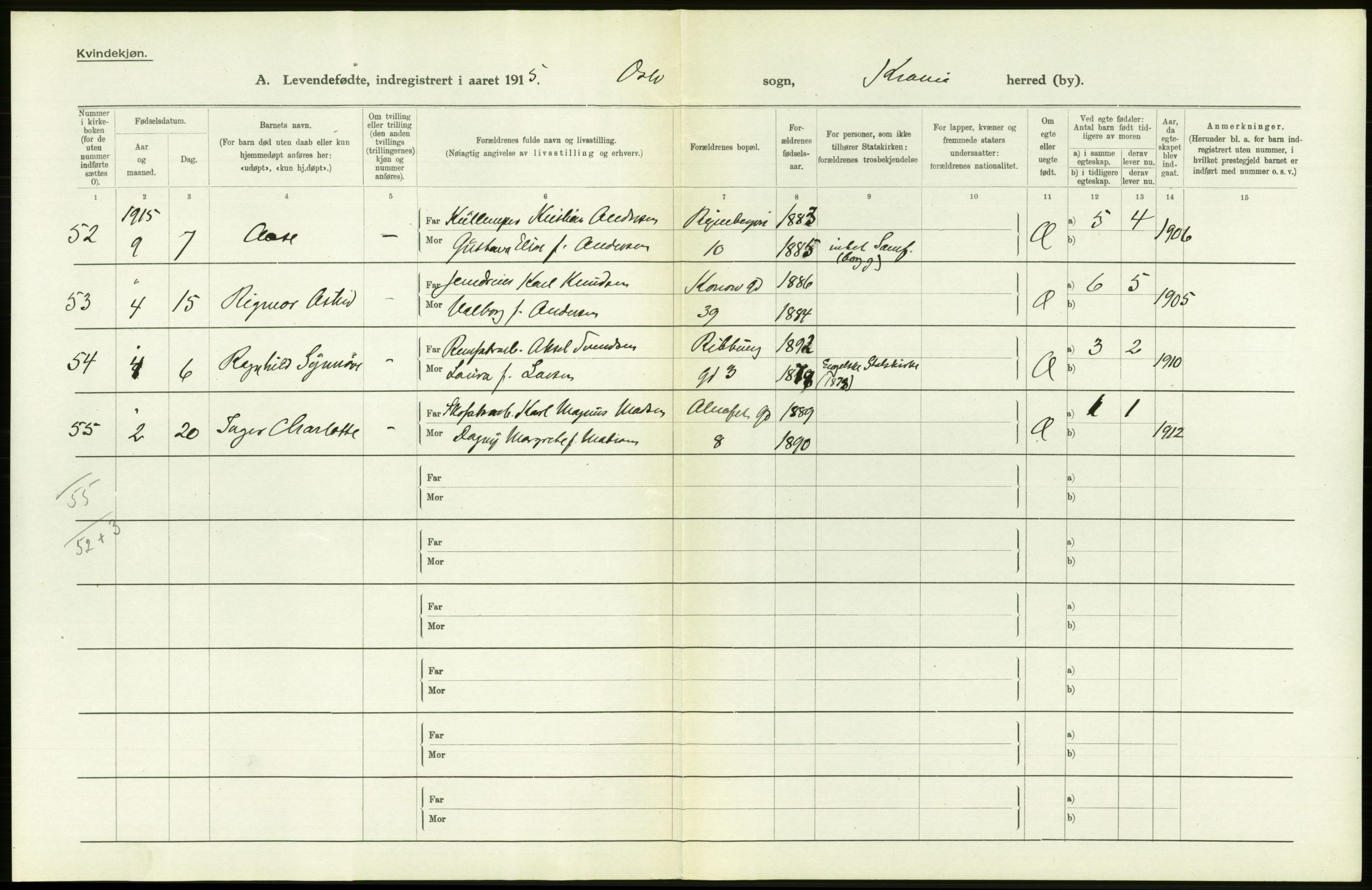 Statistisk sentralbyrå, Sosiodemografiske emner, Befolkning, RA/S-2228/D/Df/Dfb/Dfbe/L0006: Kristiania: Levendefødte menn og kvinner., 1915, p. 126