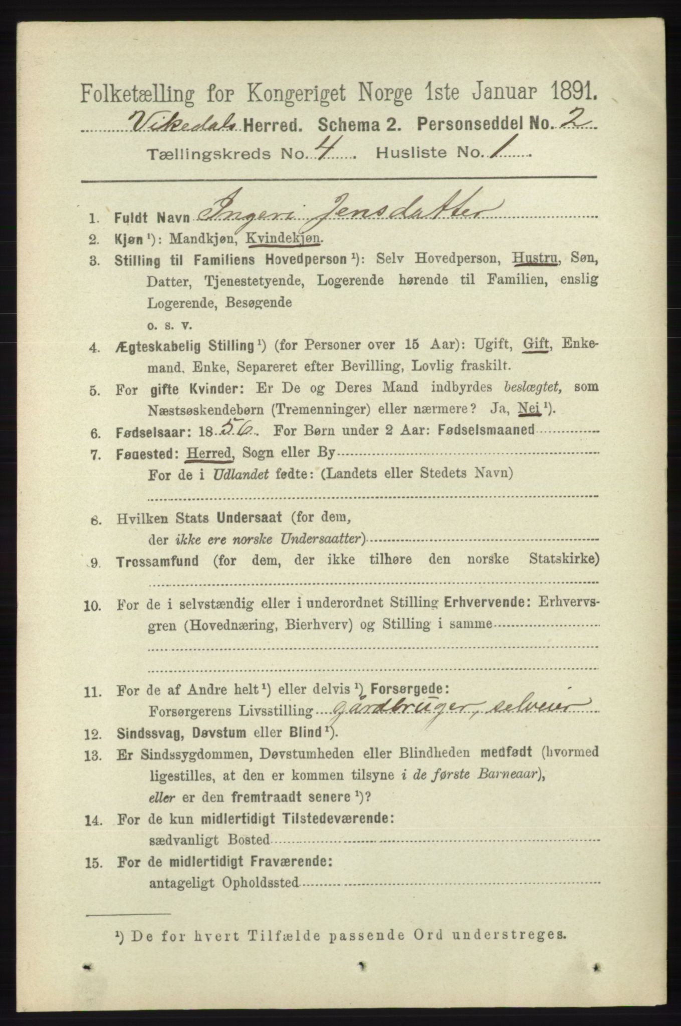 RA, 1891 census for 1157 Vikedal, 1891, p. 931