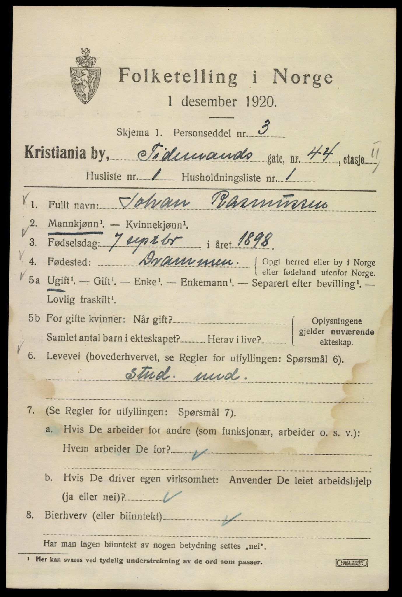 SAO, 1920 census for Kristiania, 1920, p. 582059