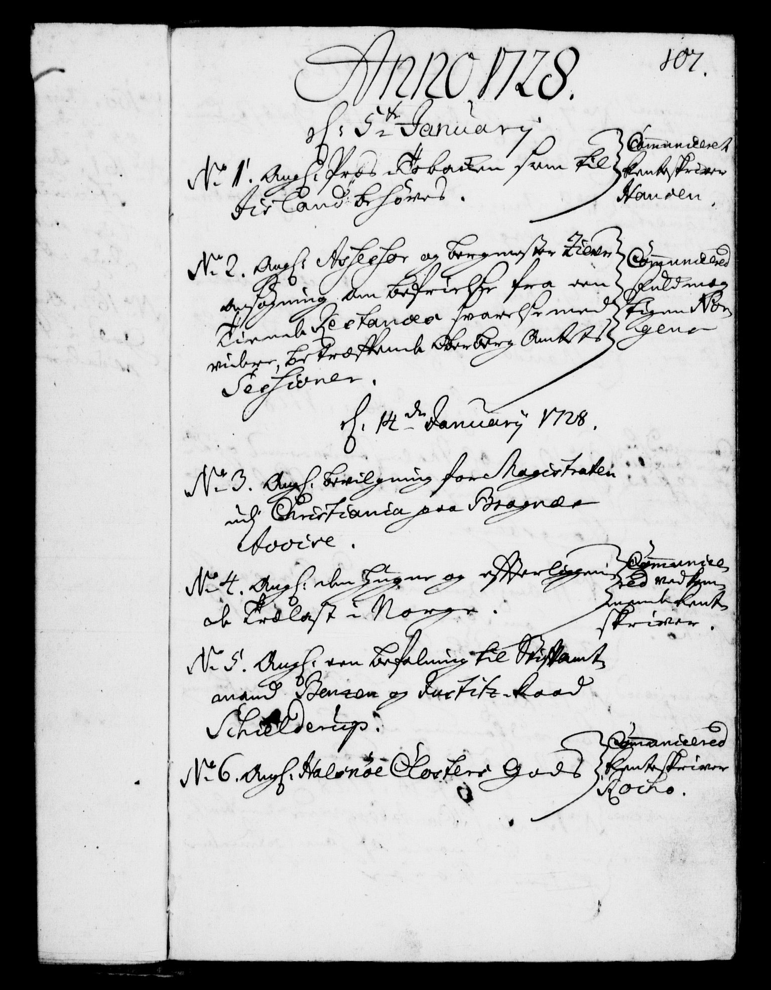 Rentekammeret, Kammerkanselliet, RA/EA-3111/G/Gf/Gfb/L0002: Register til norske relasjons- og resolusjonsprotokoller (merket RK 52.97), 1724-1728, p. 107