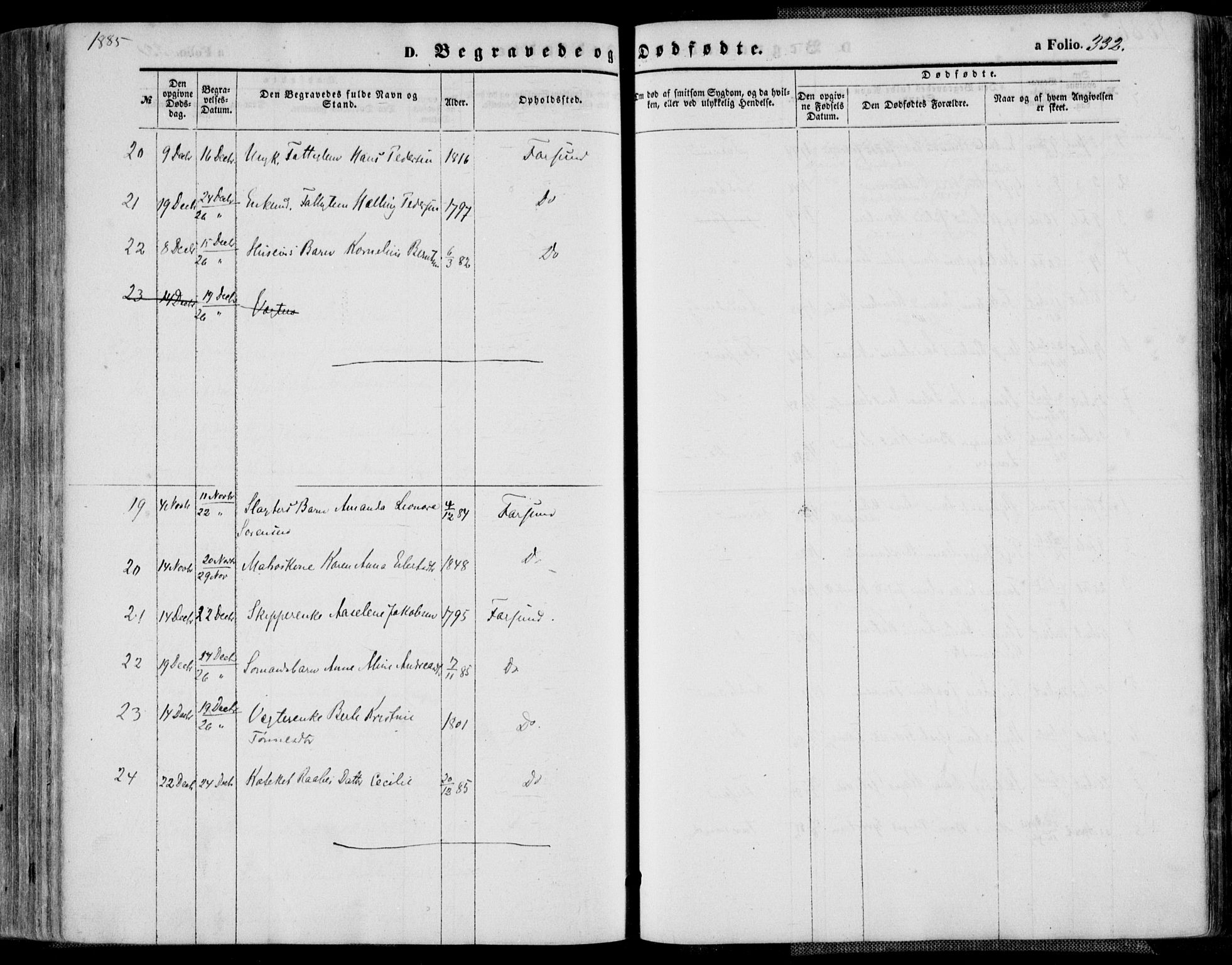 Farsund sokneprestkontor, AV/SAK-1111-0009/F/Fa/L0005: Parish register (official) no. A 5, 1863-1886, p. 332