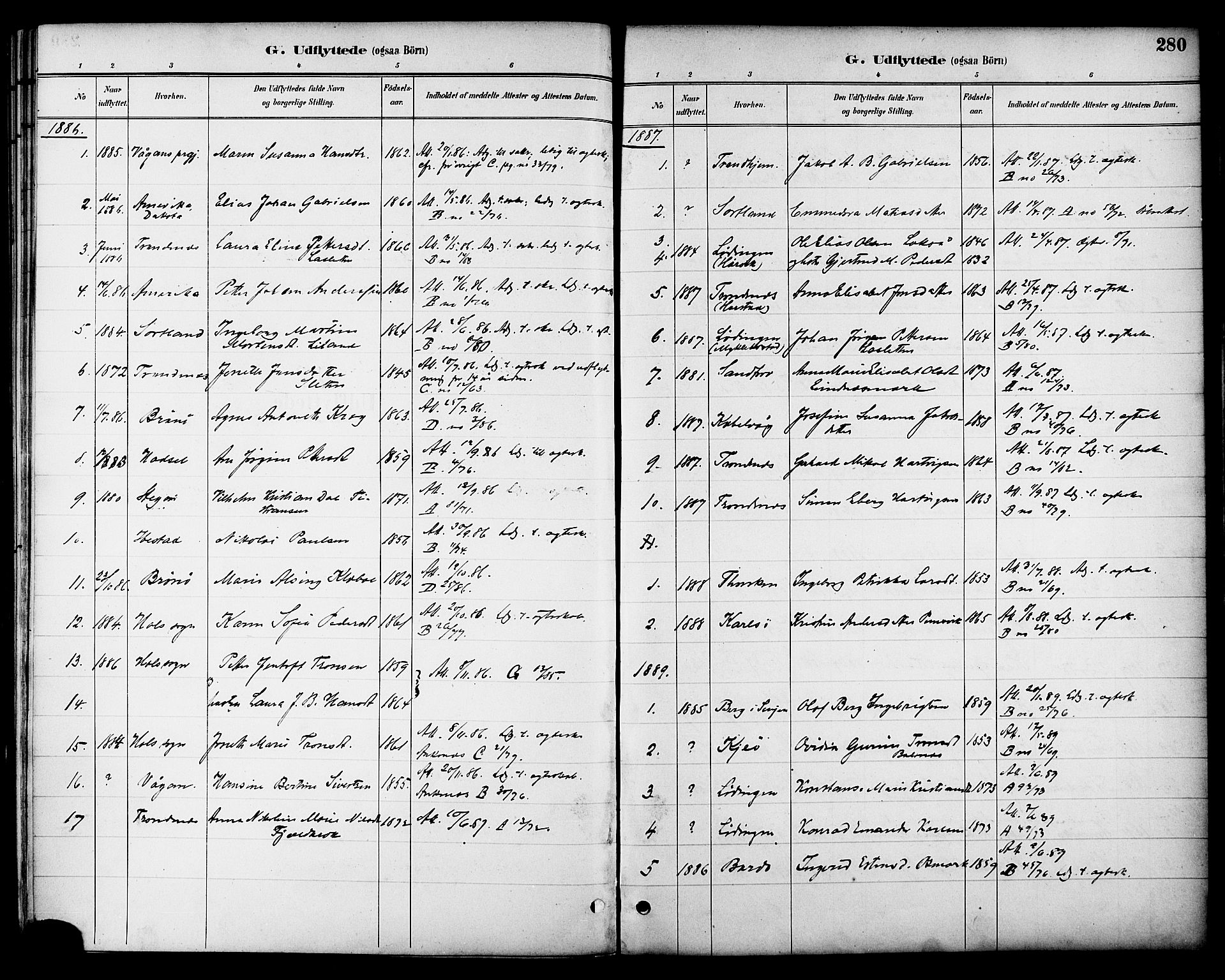 Ministerialprotokoller, klokkerbøker og fødselsregistre - Nordland, SAT/A-1459/863/L0898: Parish register (official) no. 863A10, 1886-1897, p. 280