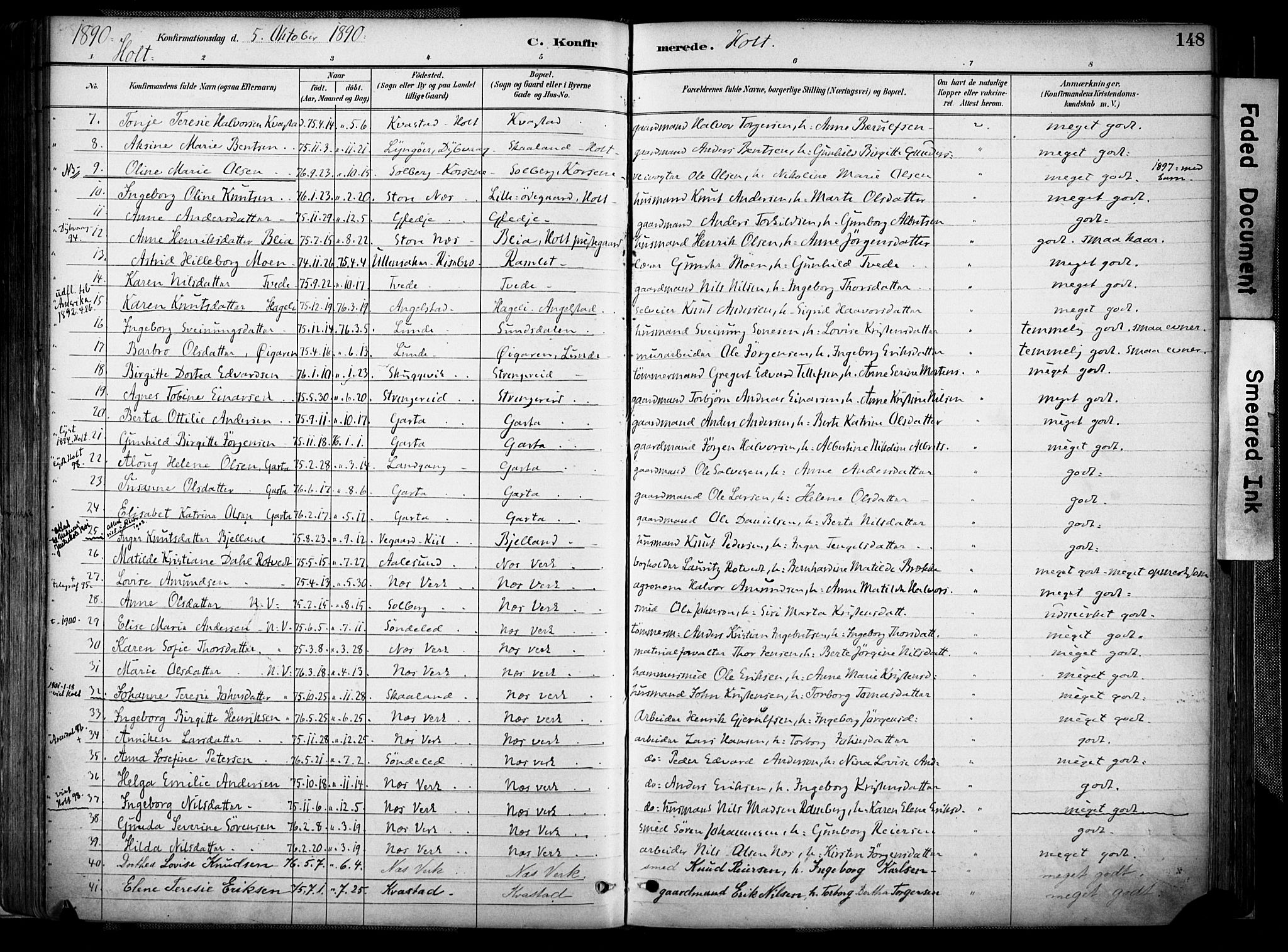 Holt sokneprestkontor, SAK/1111-0021/F/Fa/L0012: Parish register (official) no. A 12, 1885-1907, p. 148